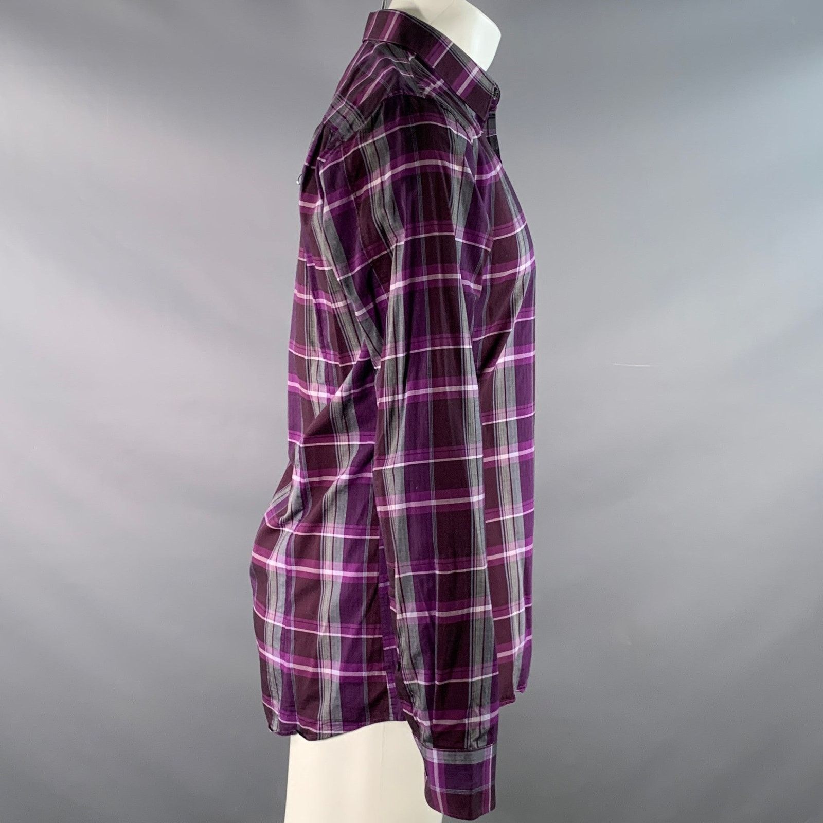 Hugo Boss HUGO BOSS Size M Purple Grey Plaid Cotton Long Sleeve Shirt Size US M / EU 48-50 / 2 - 3 Thumbnail