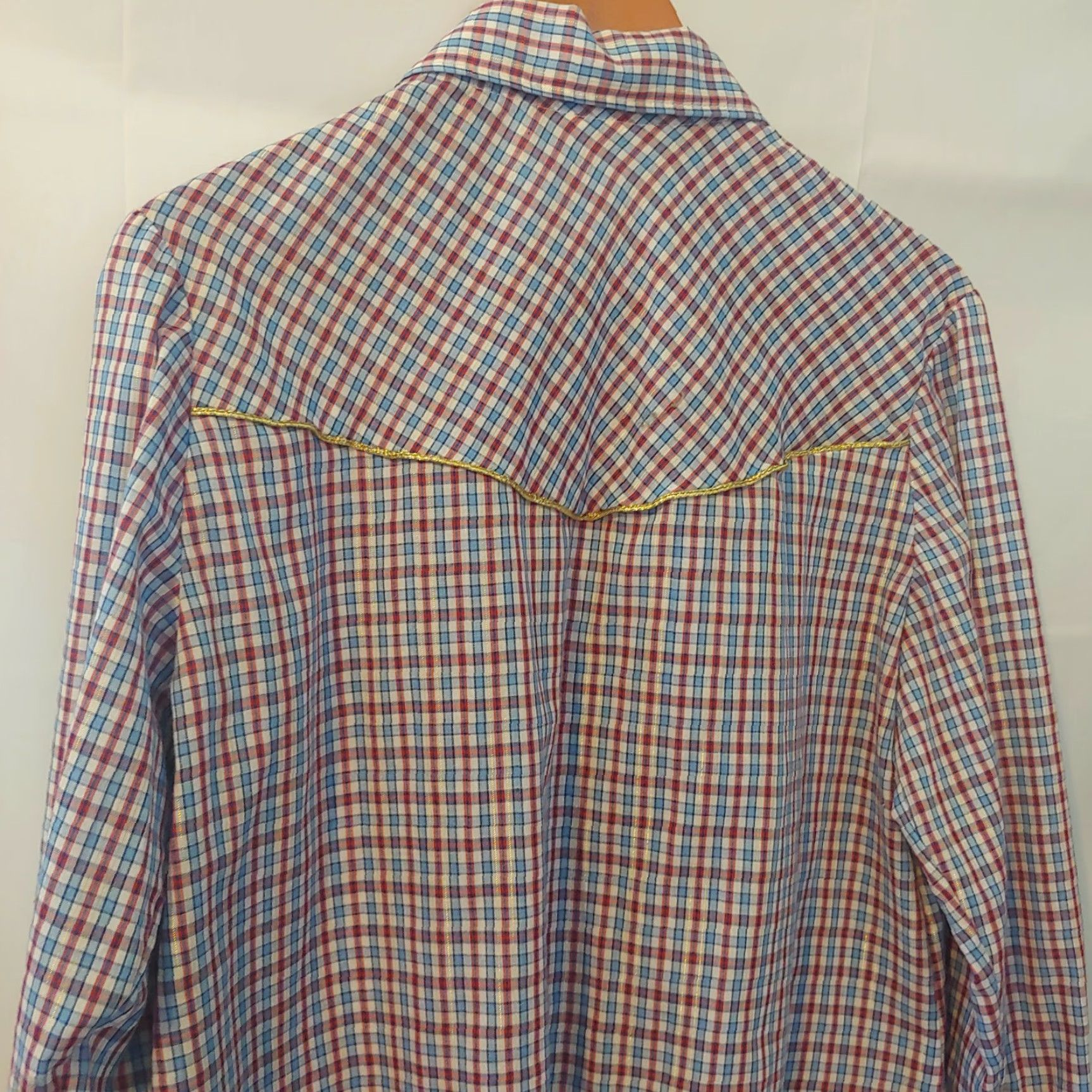 Vintage VINTAGE Land N Sea Shirt Women XL Pearl Snap Western Metallic Gold Piping Plaid Red/White/Blue/Gold Casual Women's Blouse Size XL / US 12-14 / IT 48-50 - 7 Thumbnail