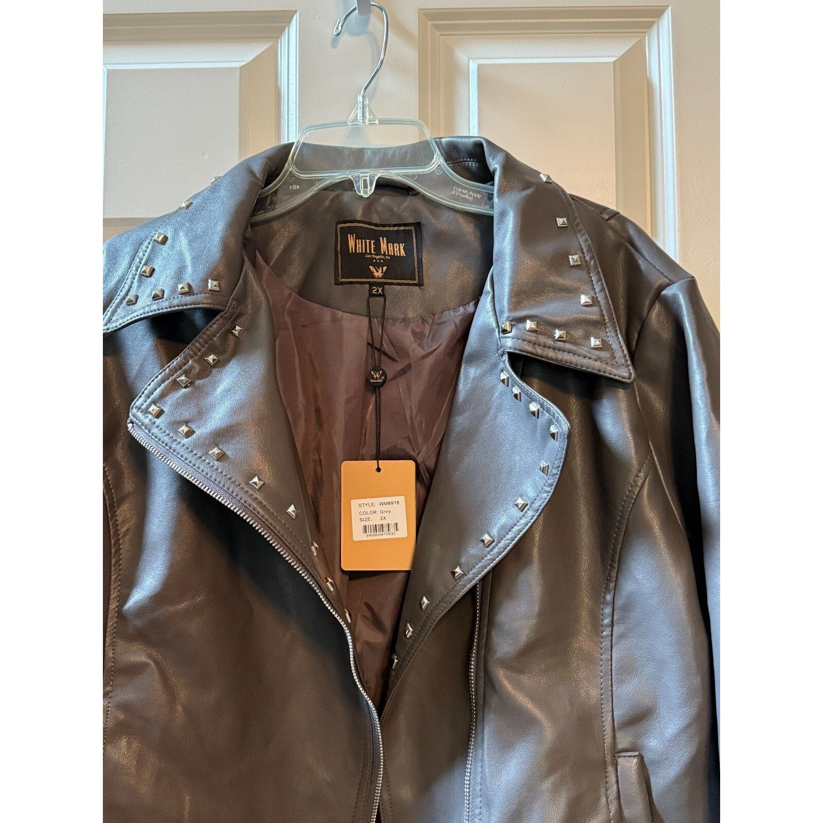 Other White Mark Faux Leather Womens Biker Jacket Gray Size 2X NEW Size XXL / US 16-18 / IT 52-54 - 4 Thumbnail