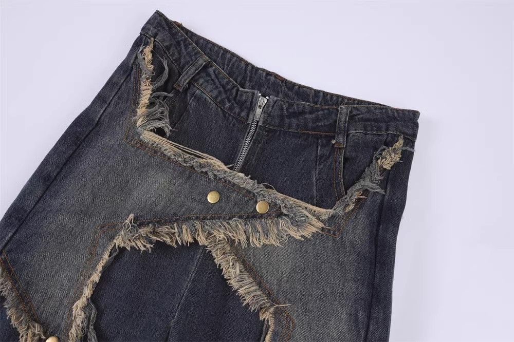 Japanese Brand × Jean Star embroidered straight high street wide leg jeans Size US 32 / EU 48 - 3 Thumbnail