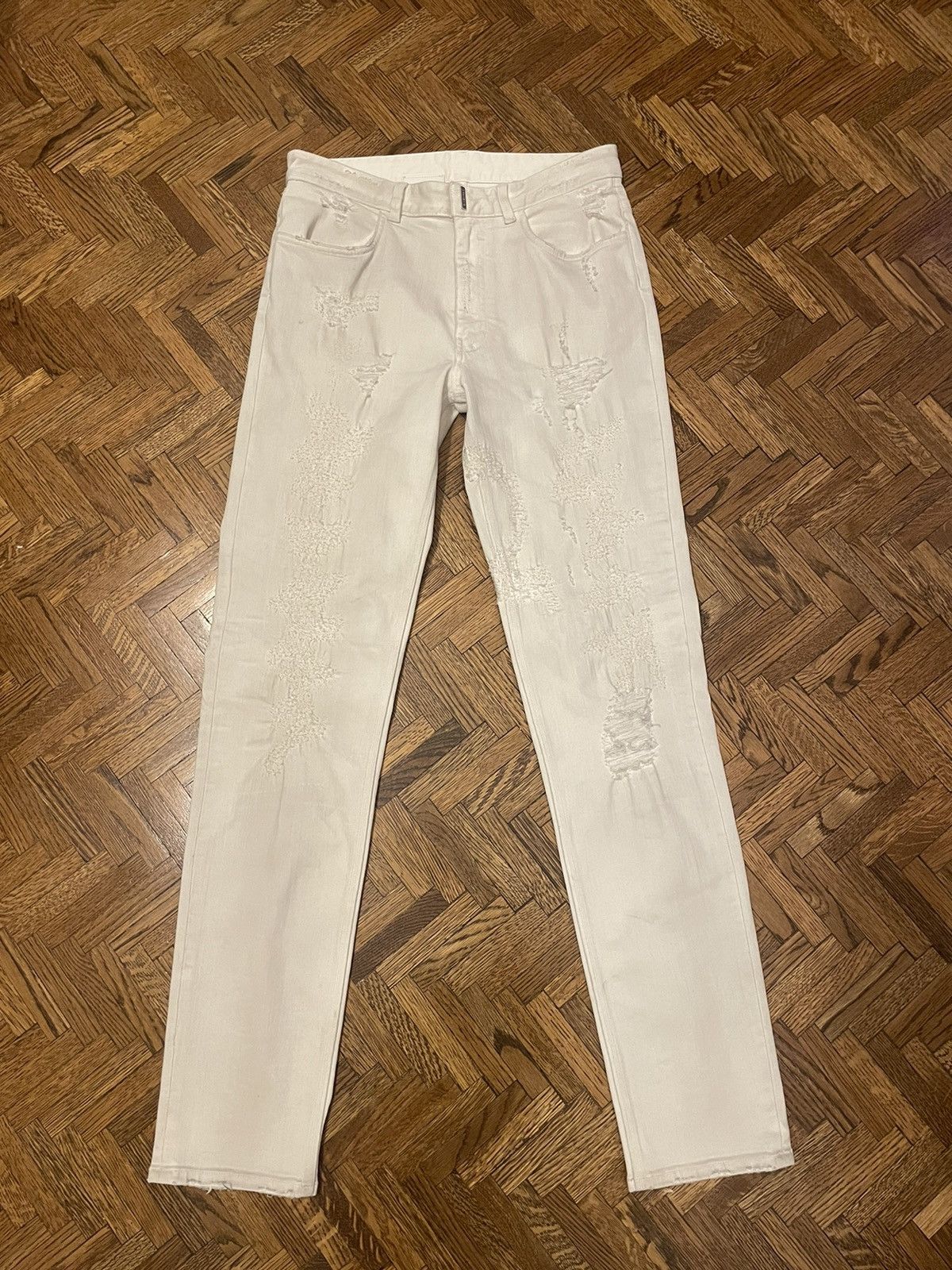 image of Givenchy White Distressed Jeans, Men's (Size 31)