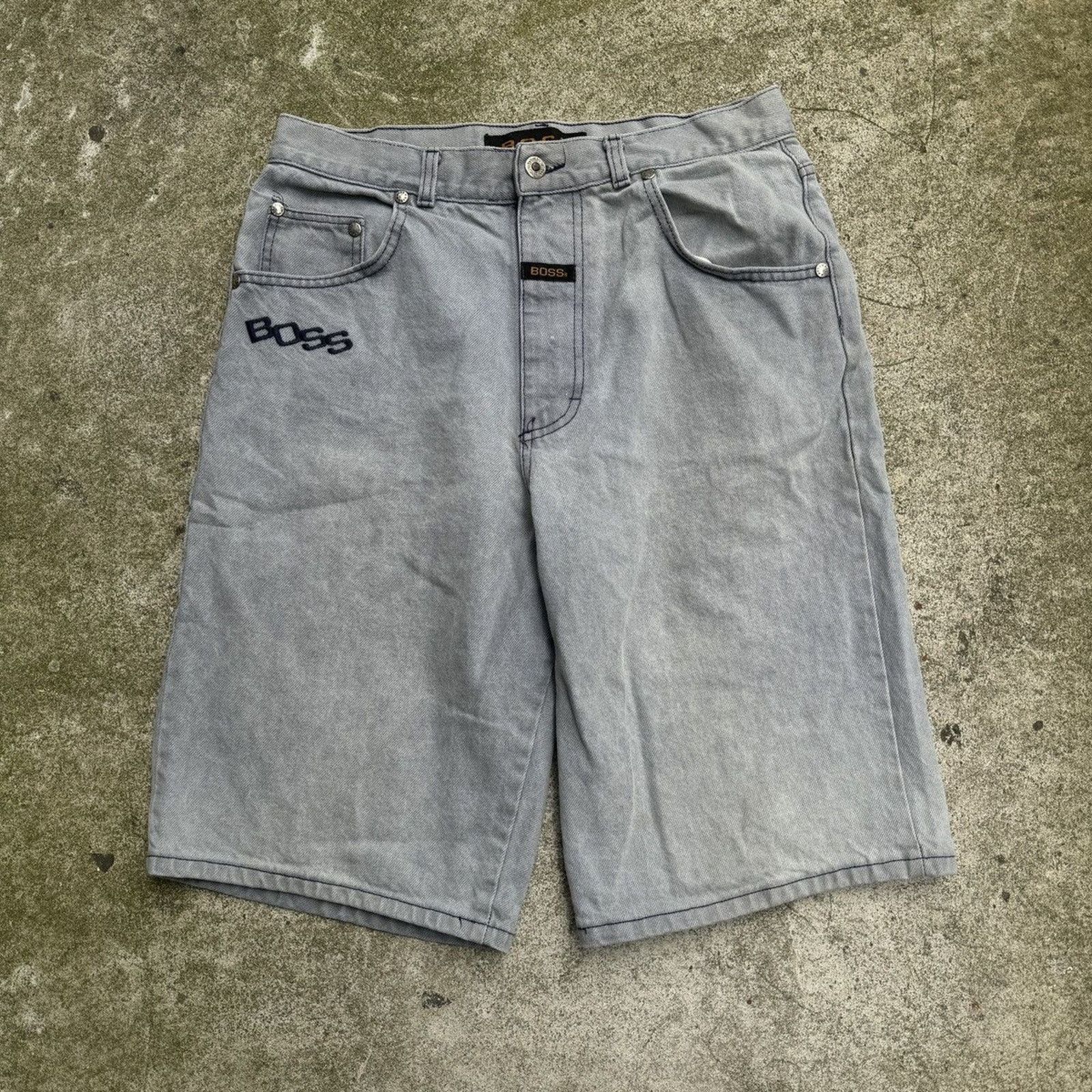 JNCO VINTAGE Y2K BOSS BAGGY FADED THRASHED DENIM JEAN SHORTS Size US 32 / EU 48 - 1 Thumbnail