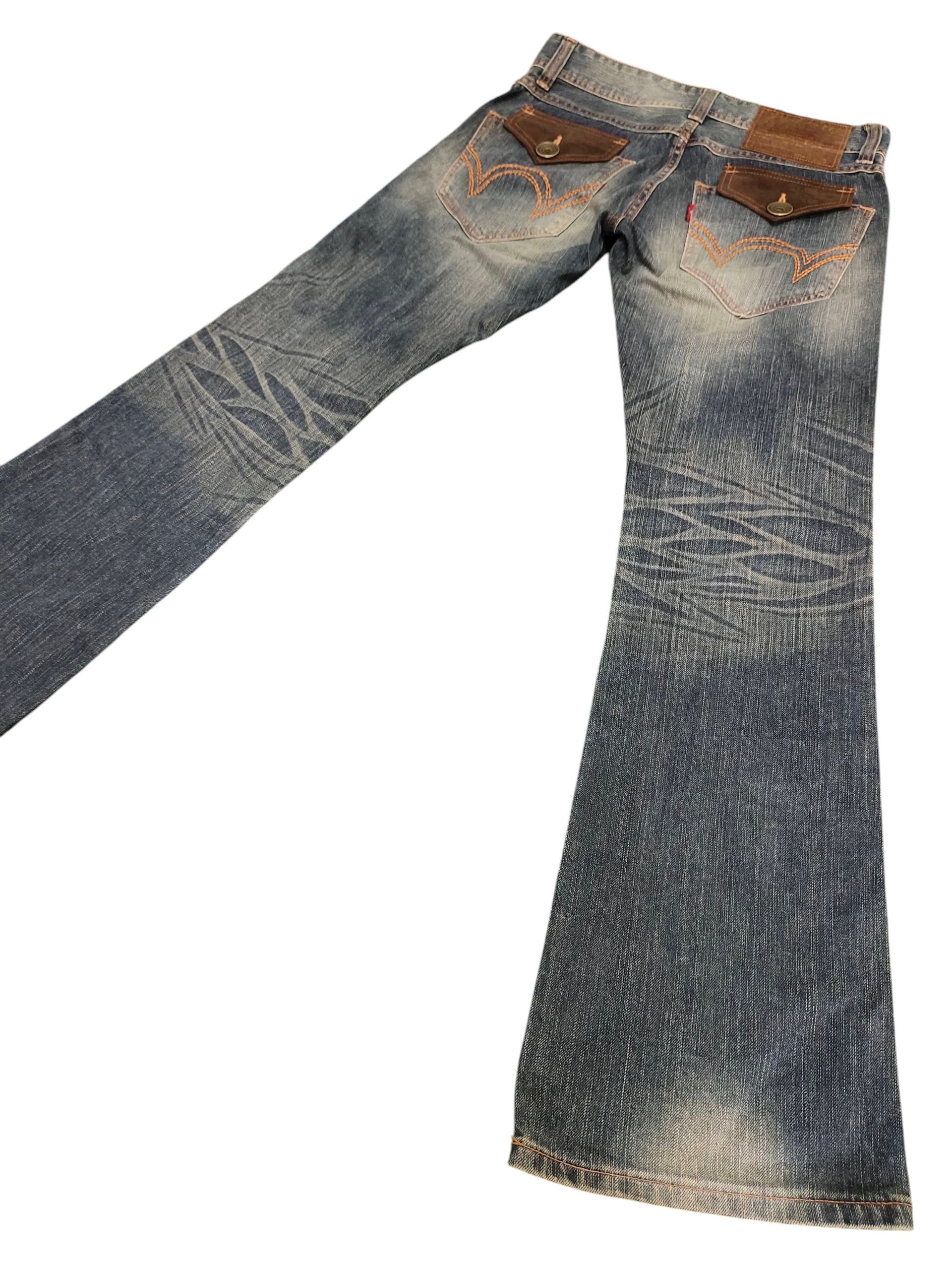 Tornado Mart Flare Jeans Edwin Blue Trip Leather Trim Clawmark Bootcut Size US 29 - 1 Thumbnail