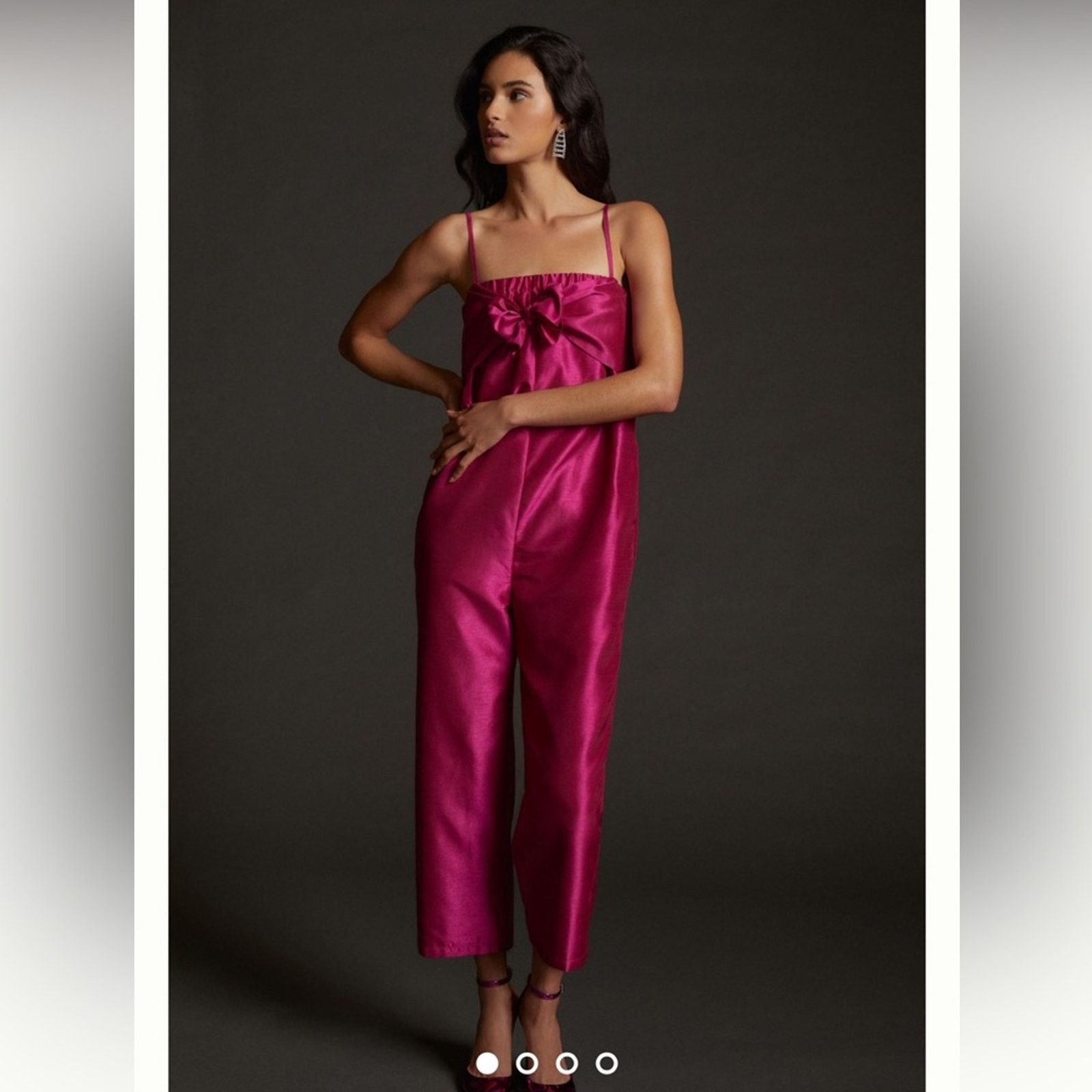 Anthropologie Hutch Satin Bow-Tie Jumpsuit Pink S