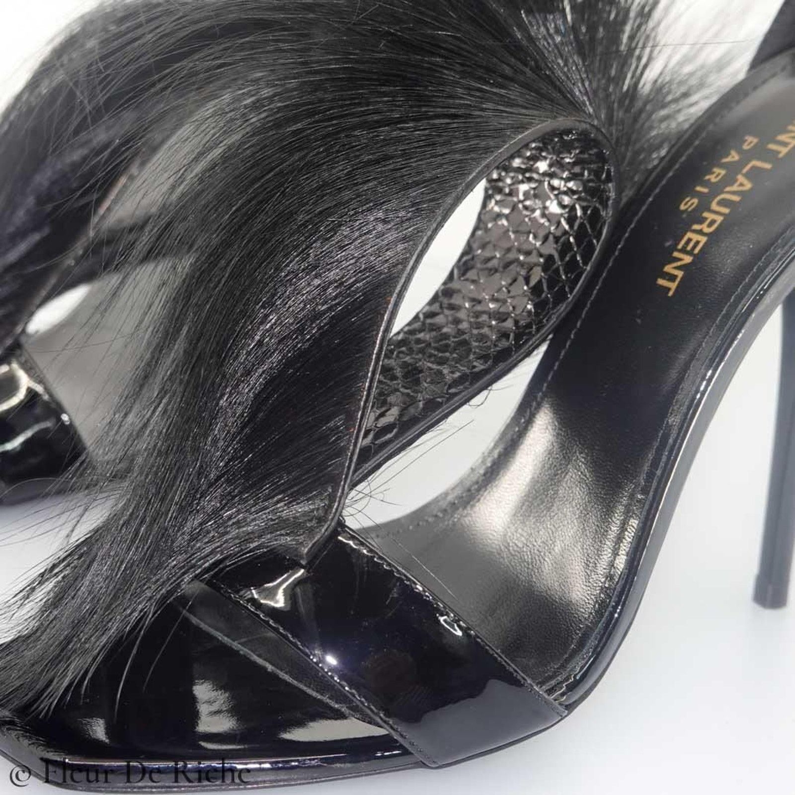 Saint Laurent Jamie 110 Antelope Fur T-strap Sandals Black