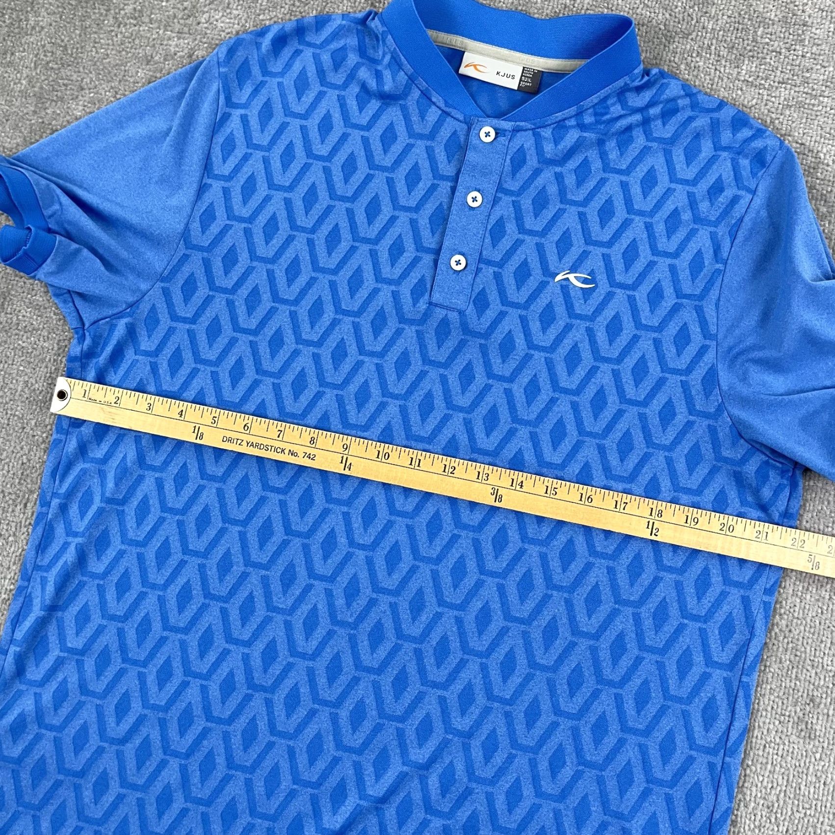 KJUS KJUS Polo Shirt Mens L Blue Jacquard Lance Knit Grove Performance Golf Tennis Walking Sports Size US L / EU 52-54 / 3 - 7 Thumbnail