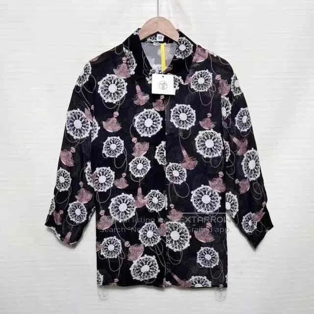Hermes Hermès Black Floral Print Shirt. Size XS / US 0-2 / IT 36-38 - 1 Thumbnail