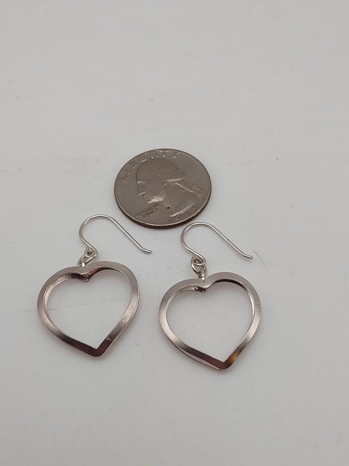 The Unbranded Brand Sterling Silver Open Heart Dangle Earrings 925 Size ONE SIZE - 5 Thumbnail