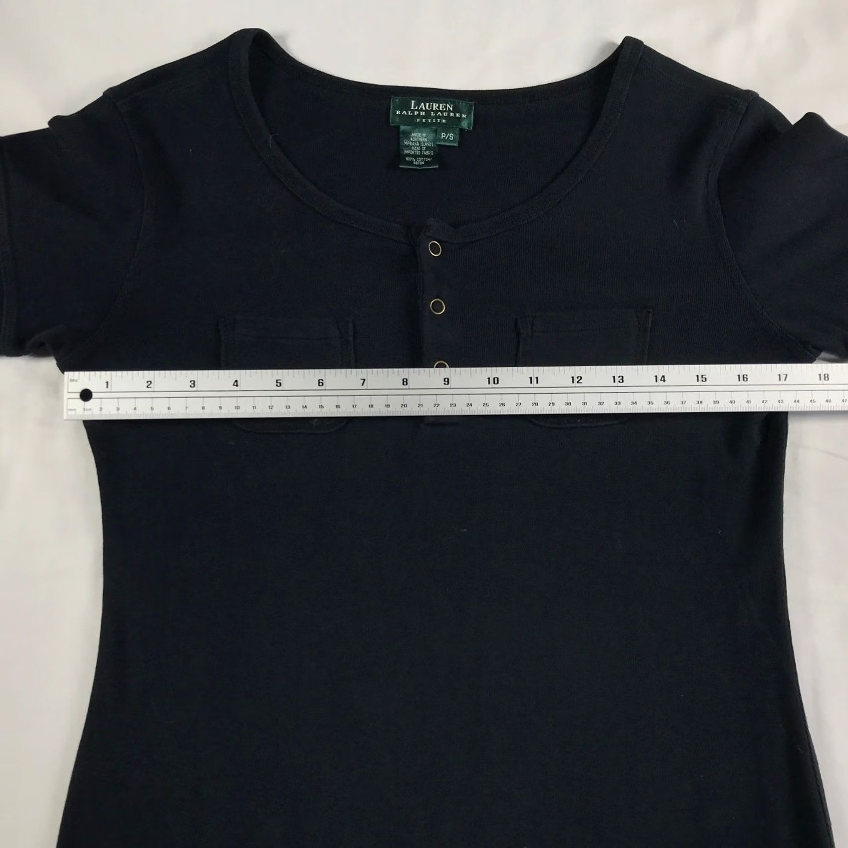 Ralph Lauren Lauren Ralph Lauren Dress Petite P/S Navy Blue Cotton Short Sleeve Henley Shift Size 28" / US 6 / IT 42 - 3 Thumbnail
