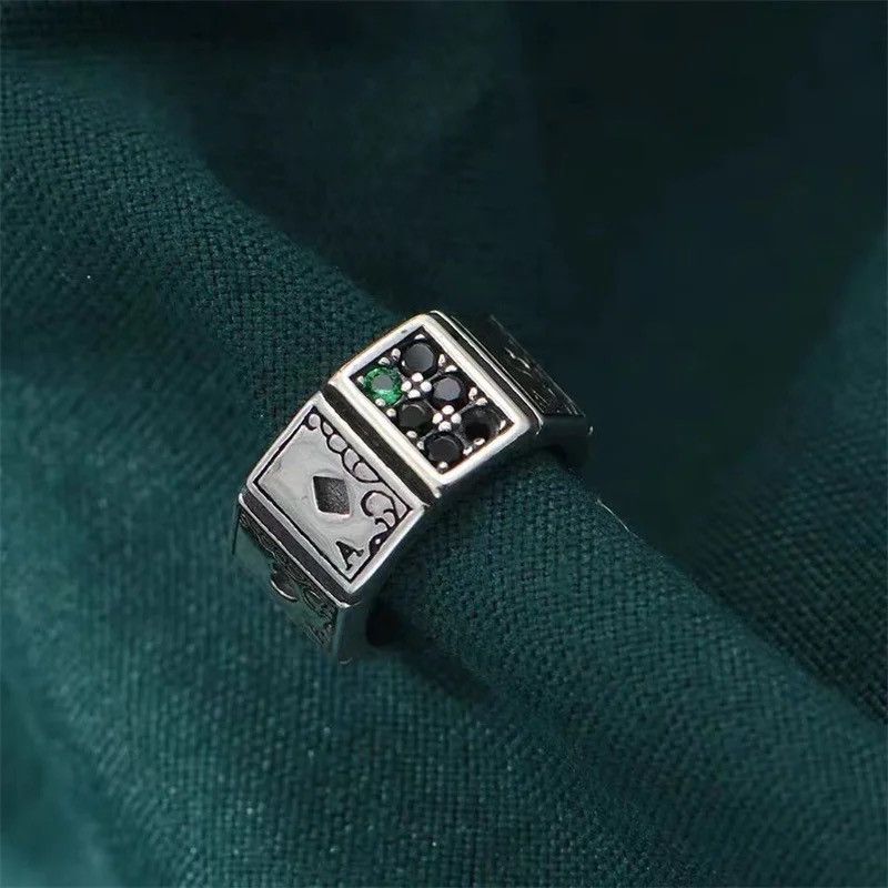 Vintage Vintage Unisex Ace of Spades Poker Open Cuff Finger Ring Size ONE SIZE - 4 Thumbnail