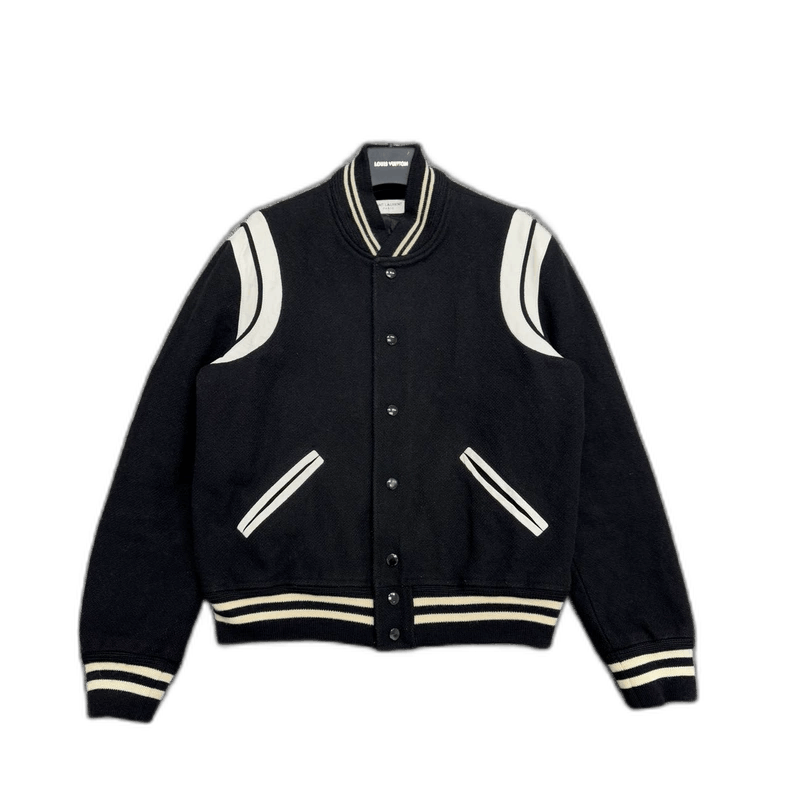 Saint Laurent Paris SLP Black White Leather Patchwork Varsity Jacket- Size US M / EU 48-50 / 2 - 1 Thumbnail