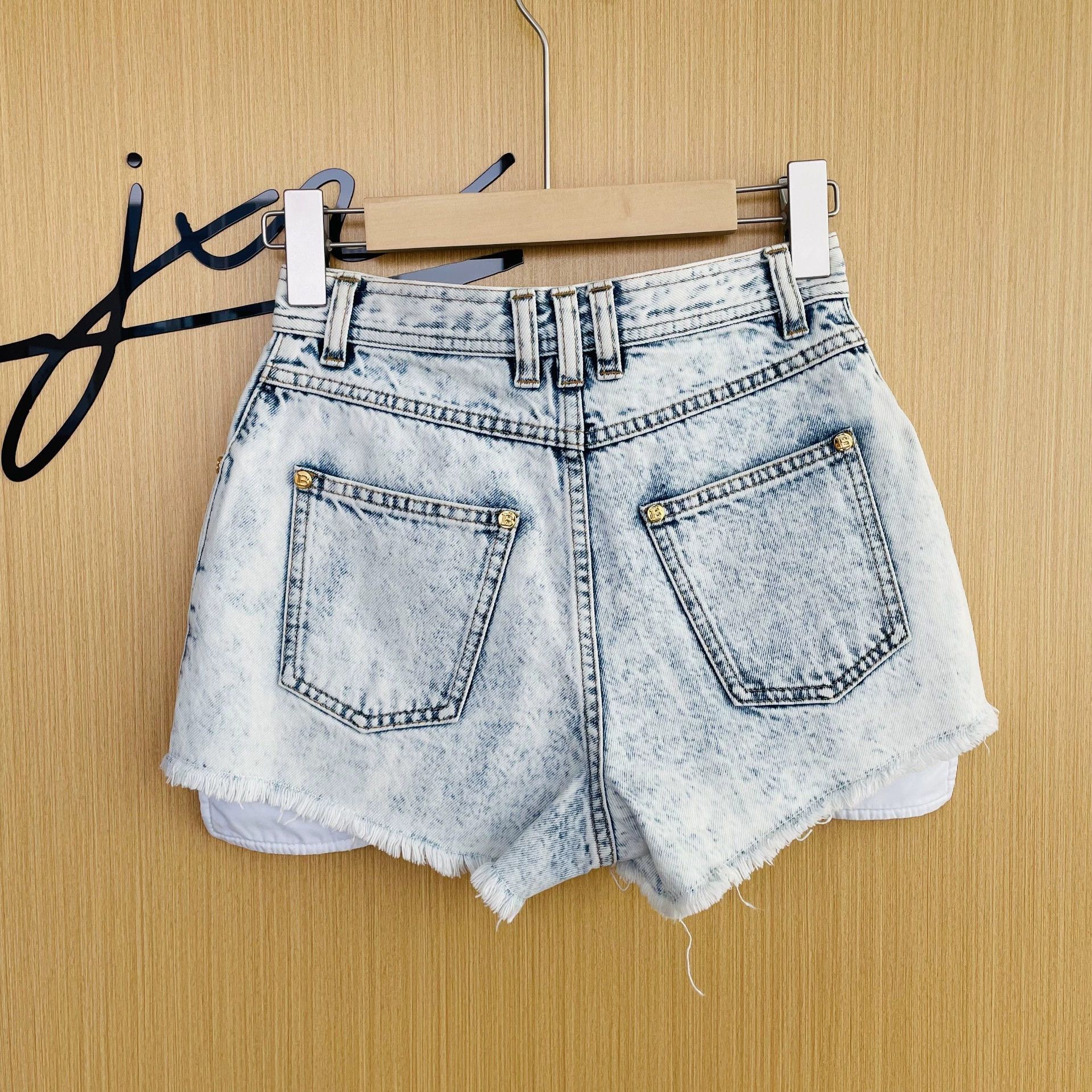 Balmain BALMAIN Women's HW Layered Blue/White Denim Short 34 Size 24" / US 00 / IT 34 - 2 Thumbnail