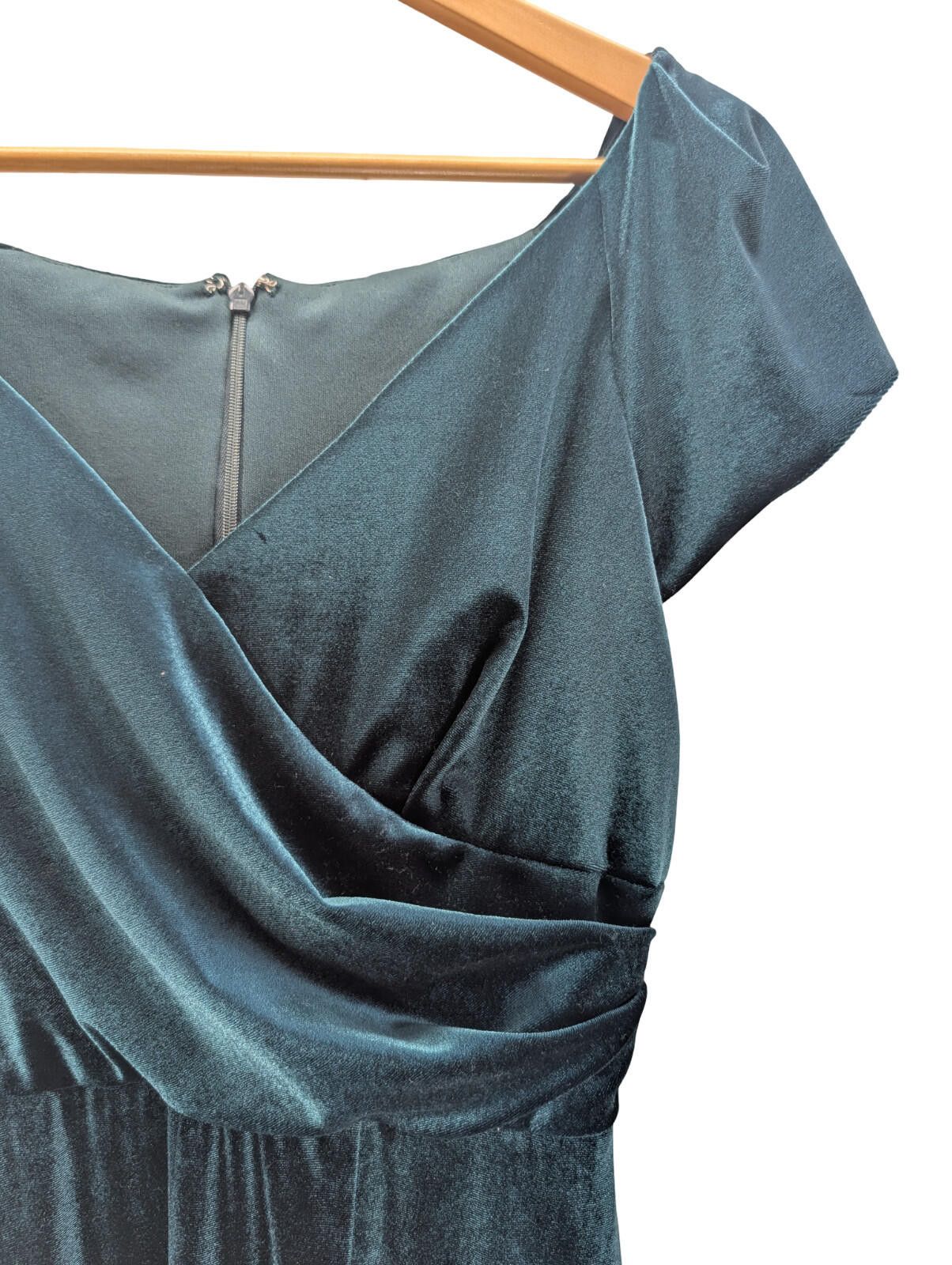 After Six After Six Velvet Maxi Gown Dress Teal Wrap Bodice Side Slit Size M / US 6-8 / IT 42-44 - 2 Thumbnail