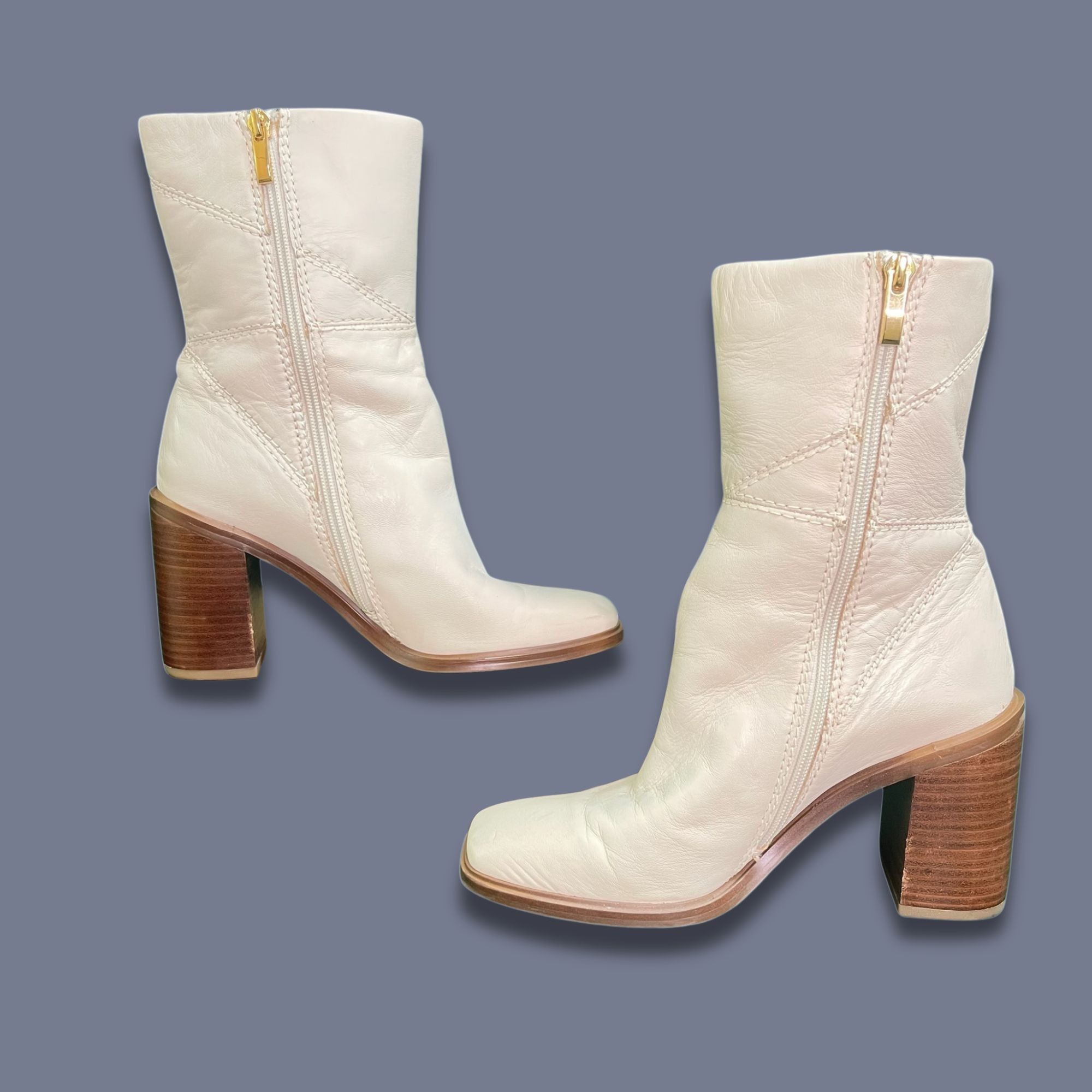 Franco Sarto Franco Sarto White Leather Ankle Boots Size 6.5 Block Heel C Size US 6.5 / IT 36.5 - 2 Thumbnail