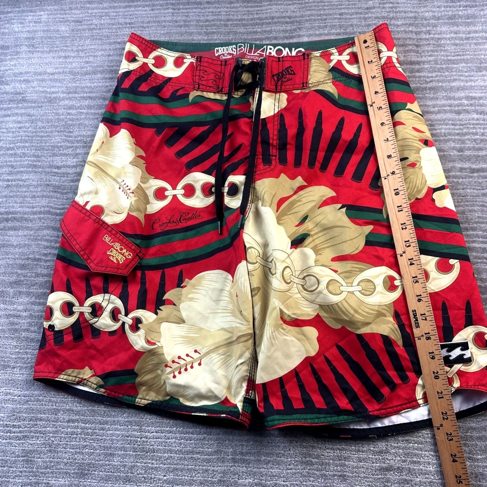 Billabong Billabong Swim Trunks Mens 34 Red Striped Pockets Drawstring Elastic Waist Lightweight Polyester Spandex Boardshort Vintage: No Size 34R - 7 Thumbnail