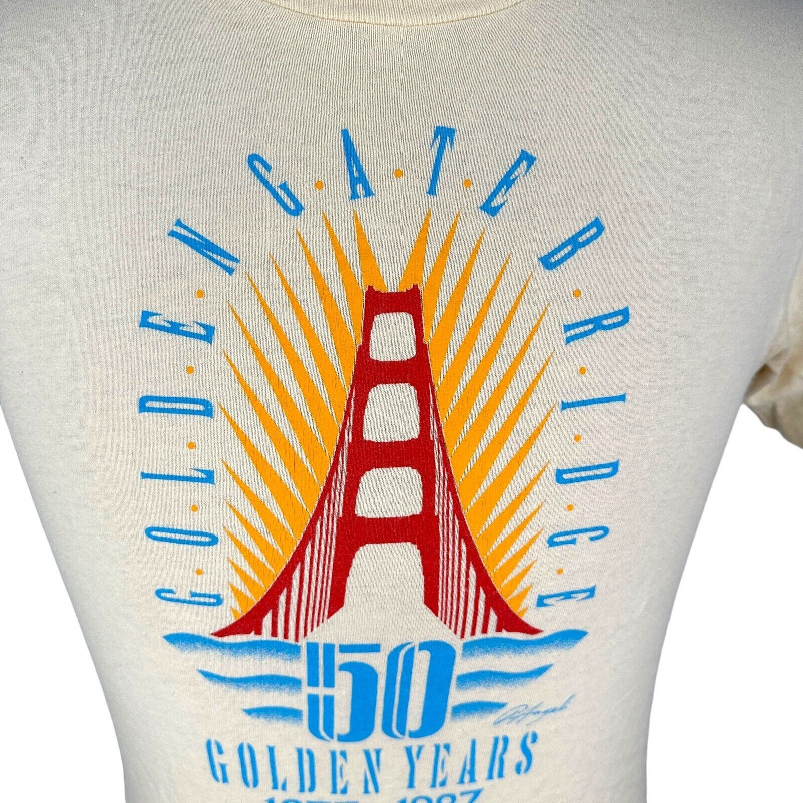 Hanes Vintage Golden Gate Bridge T-Shirt Mens Medium Ivory USA 80s Size US M / EU 48-50 / 2 - 2 Thumbnail