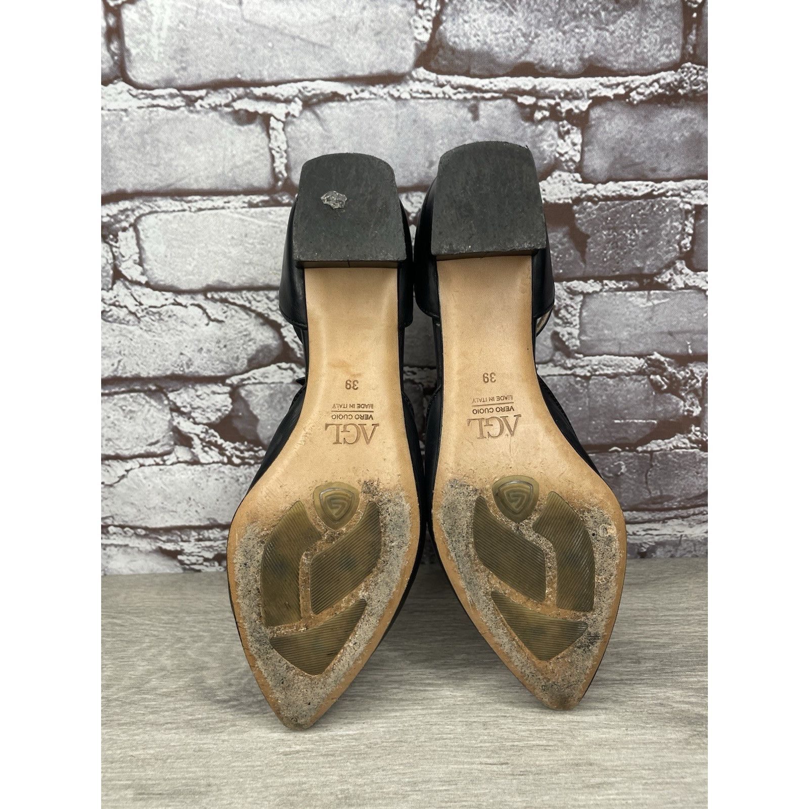 AGLINI AGL Attilio Giusti Leombruni Black Leather Pointed Strap Hee Size US 8.5 / IT 38.5 - 8 Thumbnail