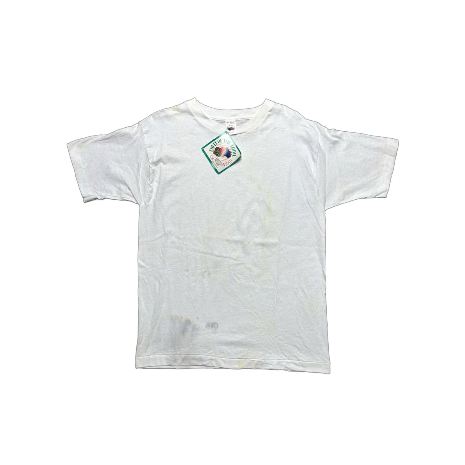 Fruit Of The Loom VINTAGE 90s Fruit of the Loom T-Shirt White Deadstock Large Women stained Size L / US 10 / IT 46 - 1 Thumbnail