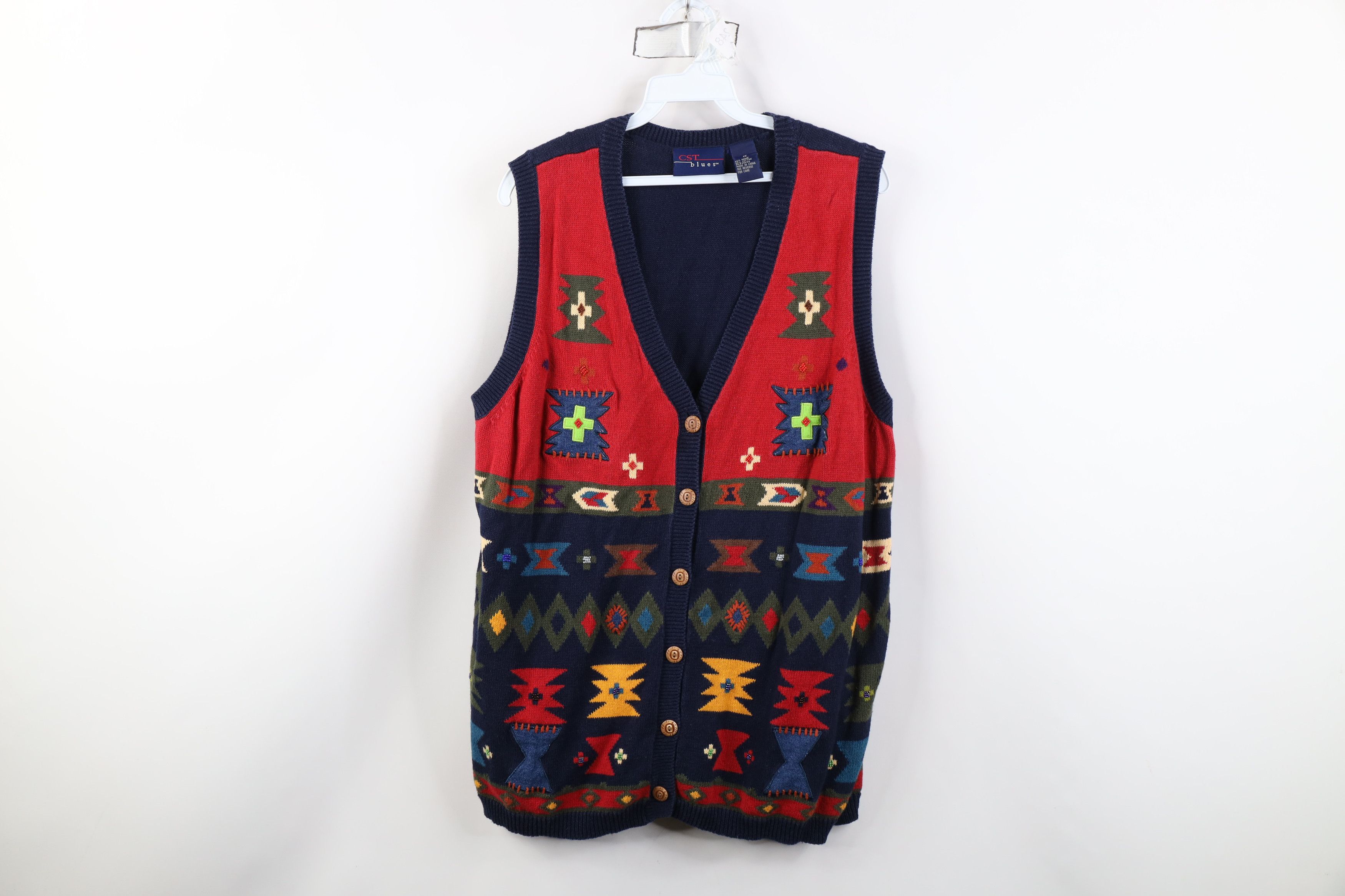 Vintage Vintage 90s Streetwear Southwestern Knit Sweater Vest Size XL / US 12-14 / IT 48-50 - 1 Thumbnail