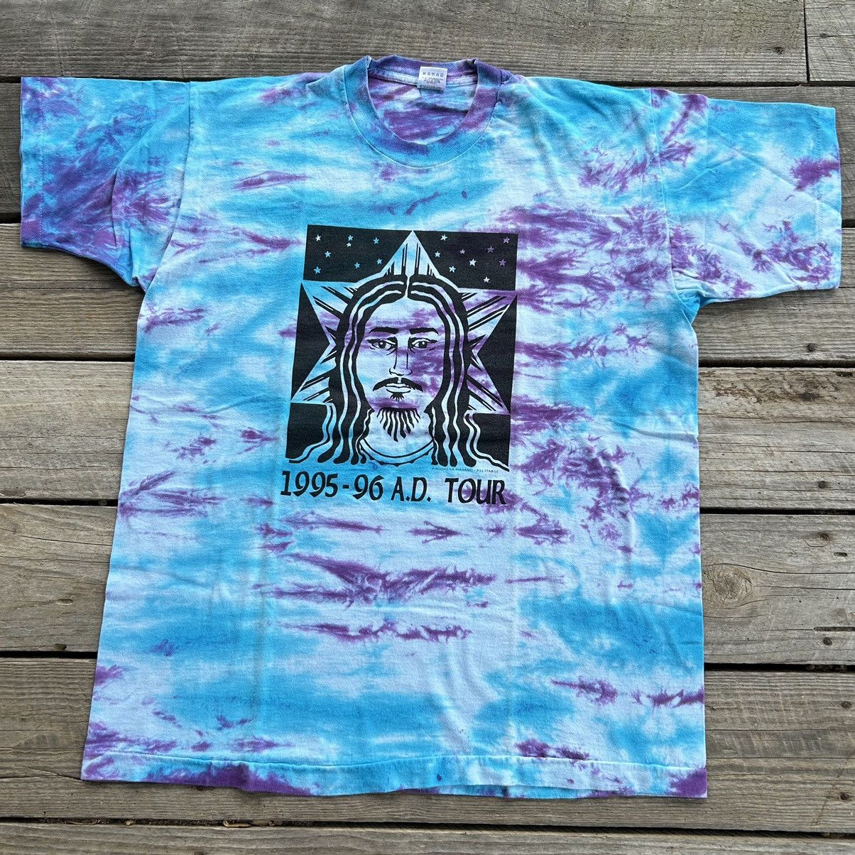 Vintage Vintage 1995/96 Jesus Christian AD Tour Tie Dye T Shirt Size US XL / EU 56 / 4 - 2 Thumbnail