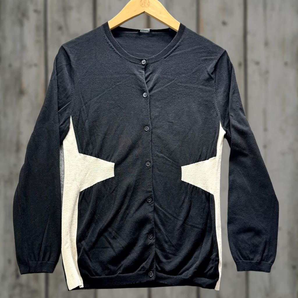 Jil Sander Jil Sander Navy Cardigan Womens M Black Beige Geometric Silk Blend Crew Neck Long Sleeve Button Front Knit Sweater Knitwear Lightweight Regular Size M / US 6-8 / IT 42-44 - 1 Thumbnail