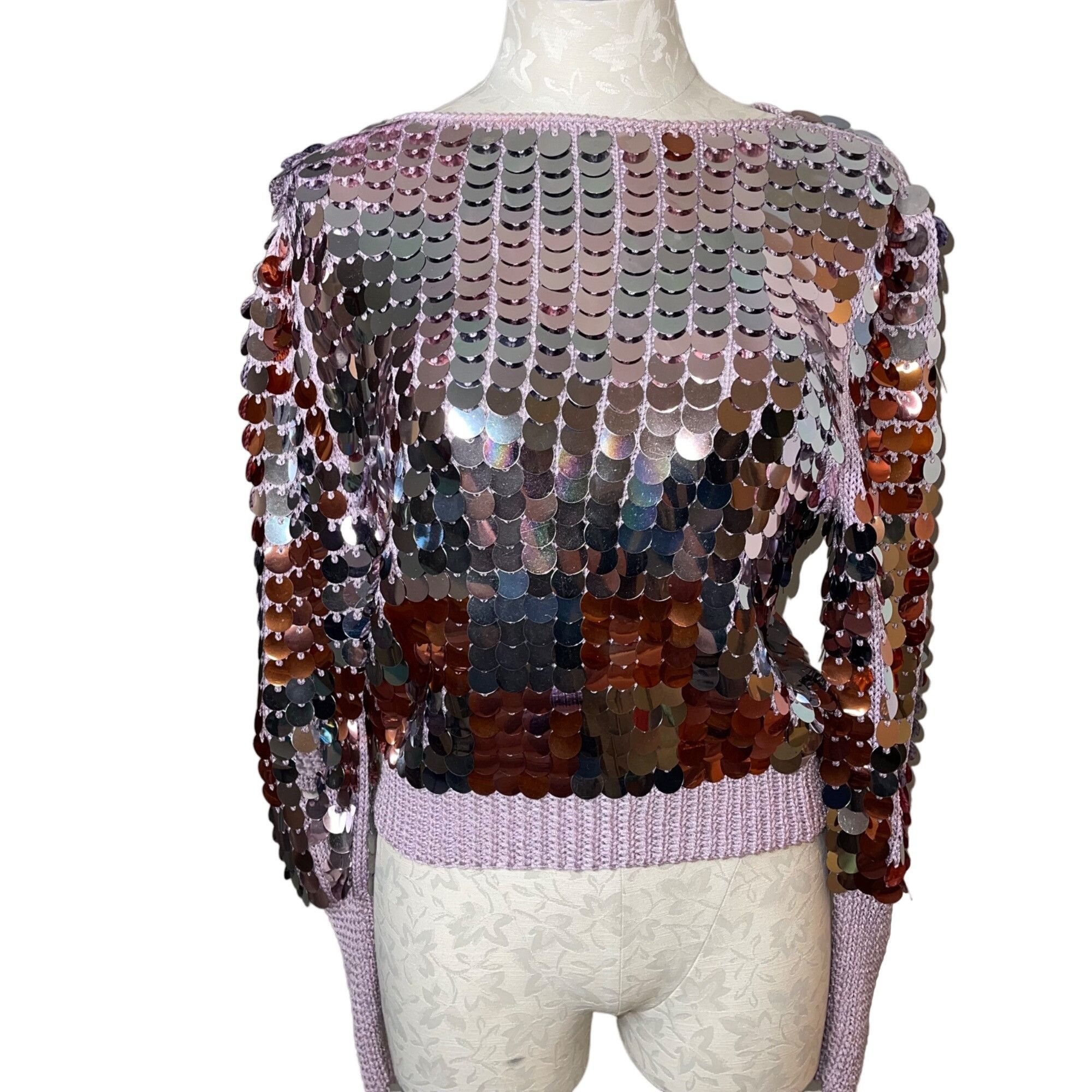 image of Sequin Vintage Womens Sweater Size Small Purple