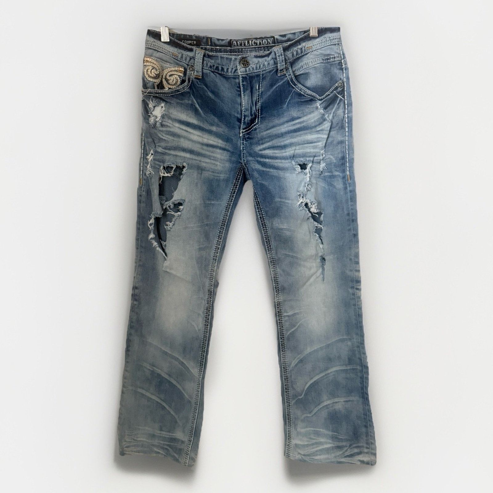 Affliction Vtg Y2K Affliction Cooper Baggy Relaxed Boot Distressed Jean Size US 32 / EU 48 - 1 Thumbnail