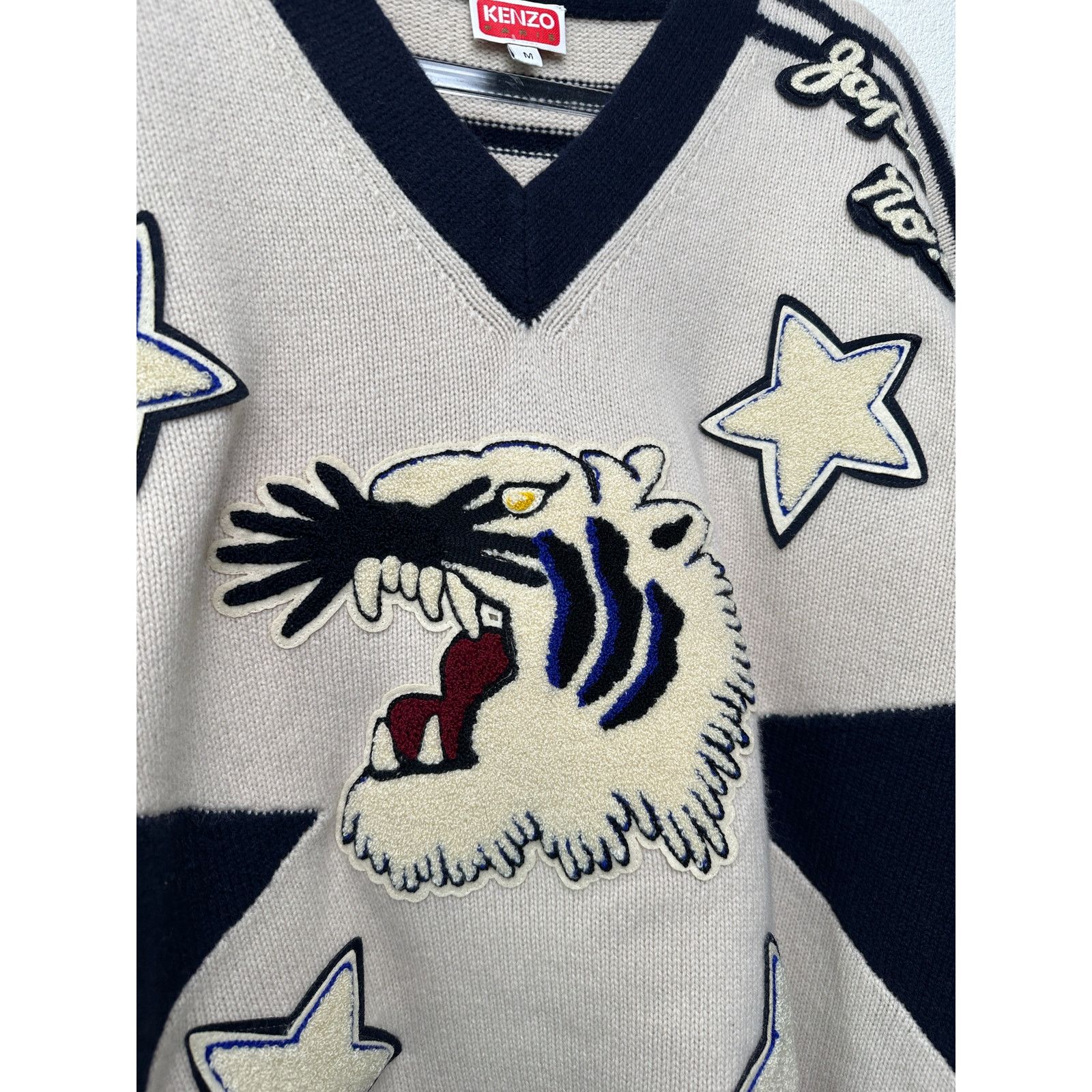 Other KENZO Paris Tiger Graphic V-Neck Sweater Off White Navy M Size US M / EU 48-50 / 2 - 6 Thumbnail