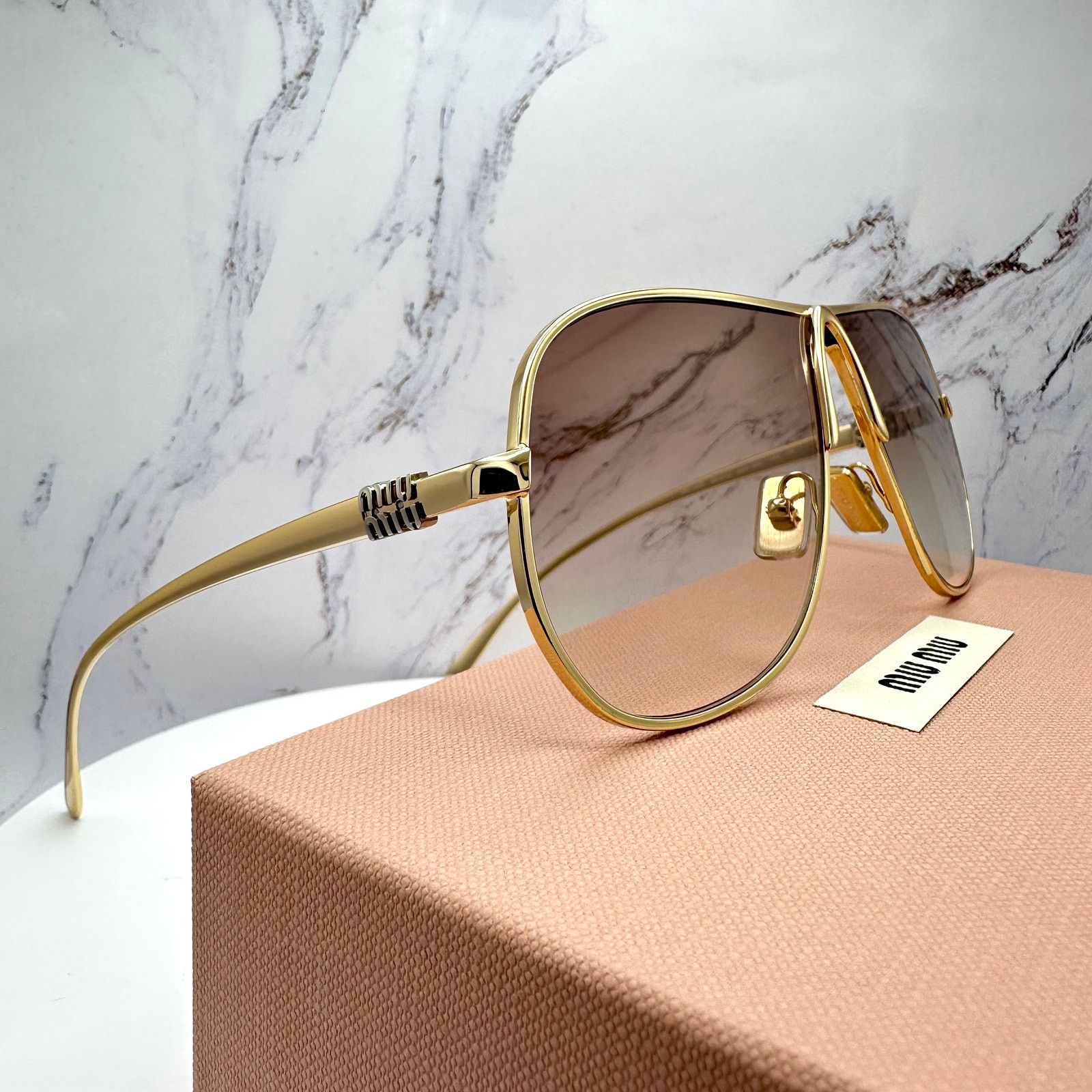 Miu Miu New MIU MIU Sunglasses Gold Brown Gradient Metal Aviator Size ONE SIZE - 8 Thumbnail