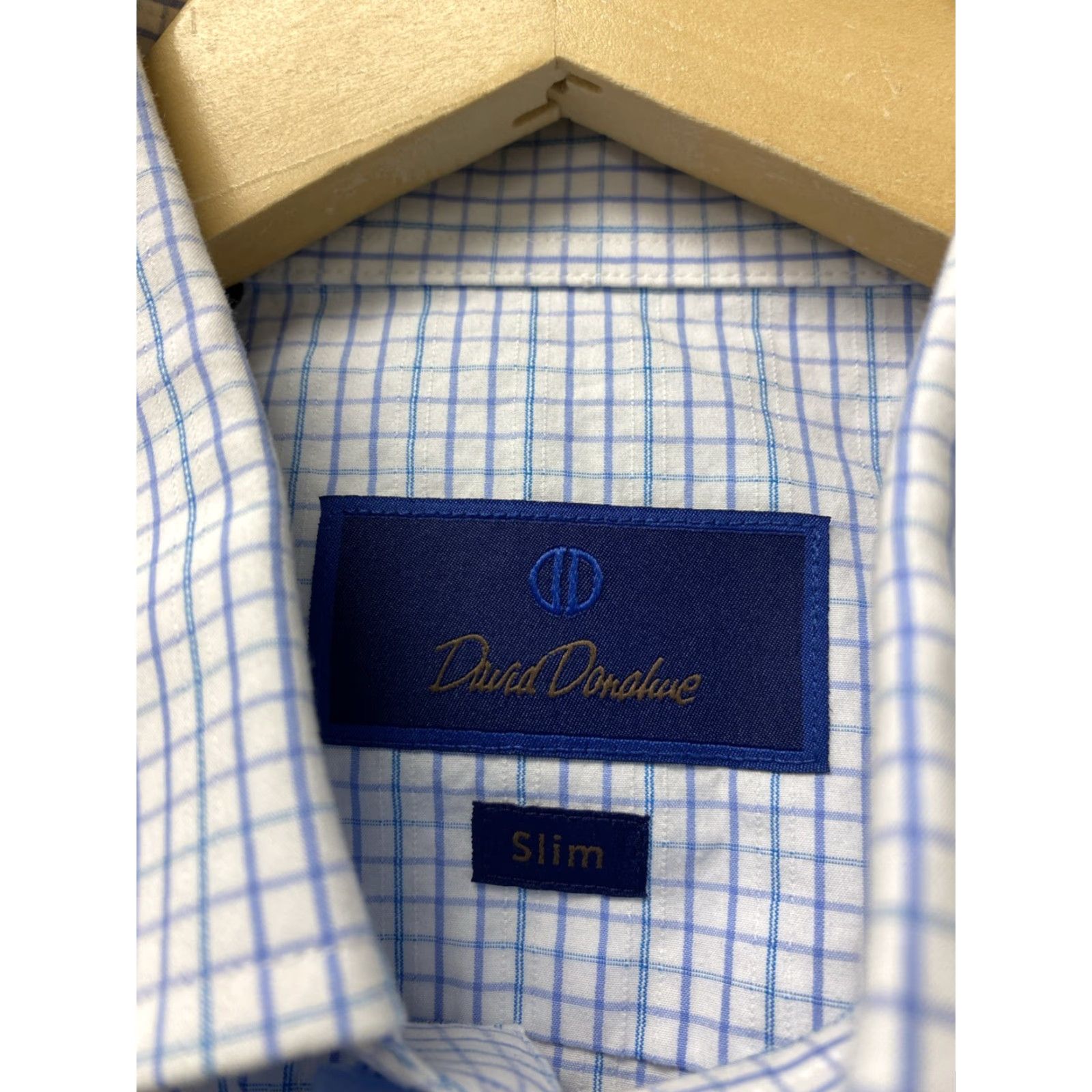 David Donahue David Donahue Dress Shirt Men 15.5 Slim 34/35 White Blue Check Long Sleeve Button Collared Shirt /0461 Size 42R - 5 Thumbnail