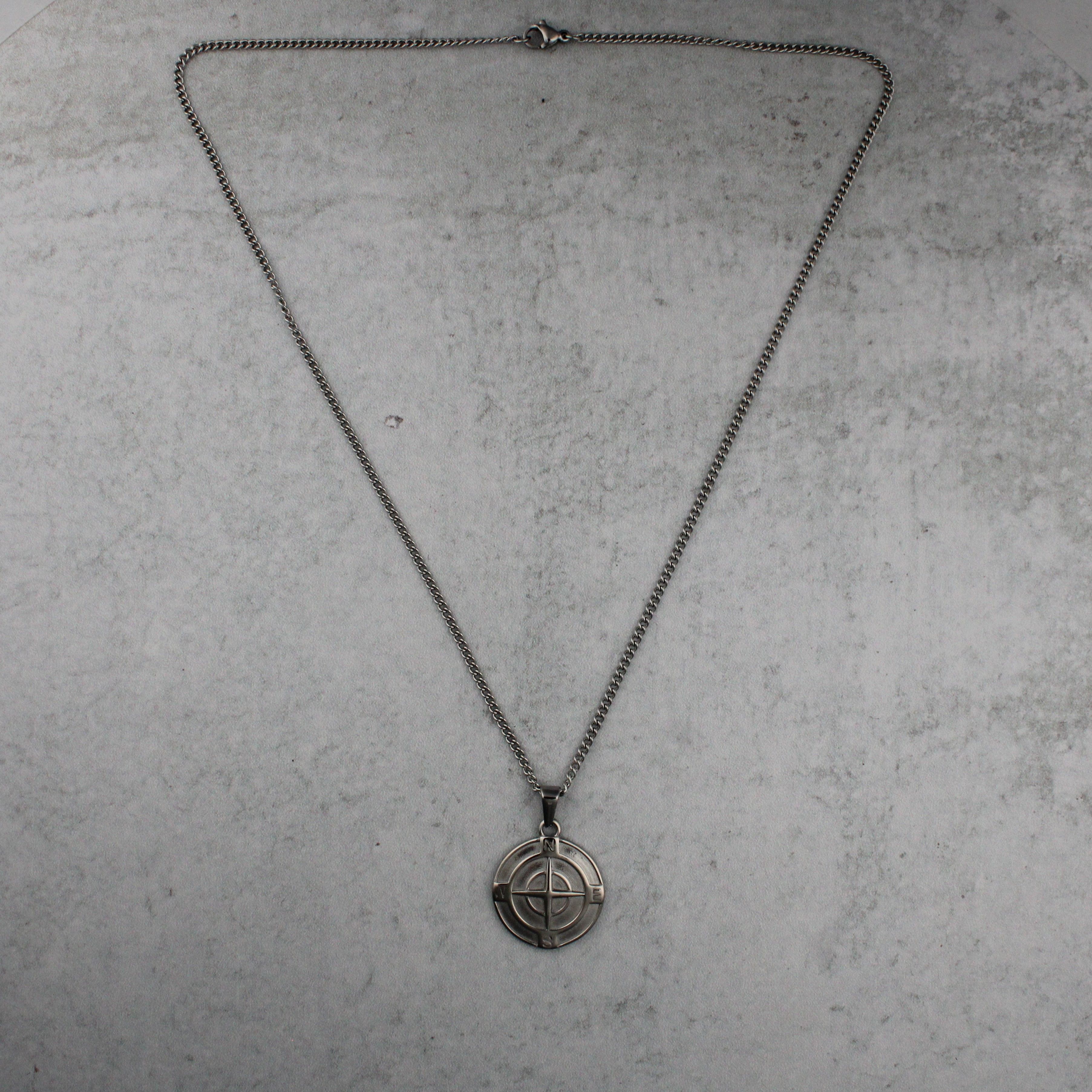 Jewelry Silver Compass Pendant Chain Necklace Size ONE SIZE - 3 Thumbnail