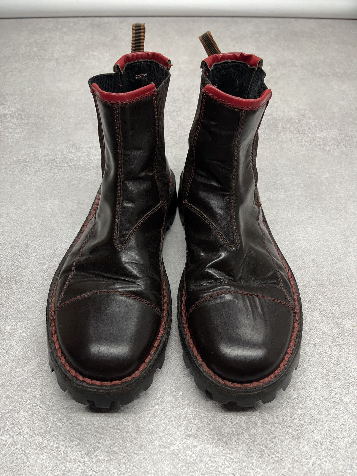 Miu Miu Vintage Womens Miu Miu Brown Red Seams Ankle Leather Boots Size US 9 / IT 39 - 5 Thumbnail