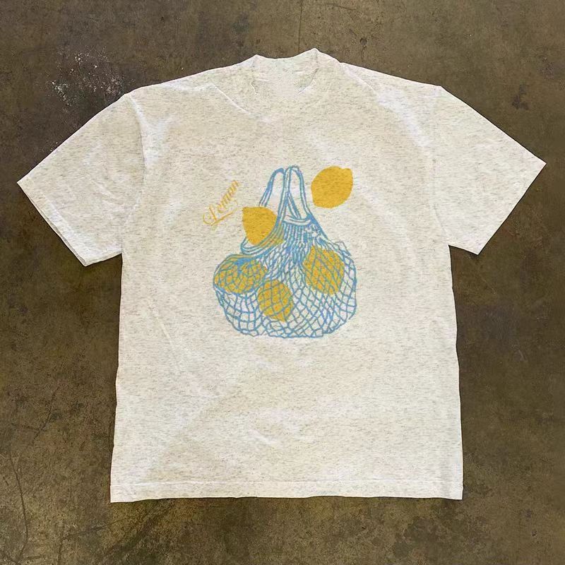 Vintage Gray casual retro lemon print cotton t-shirt Size US M / EU 48-50 / 2 - 1 Thumbnail