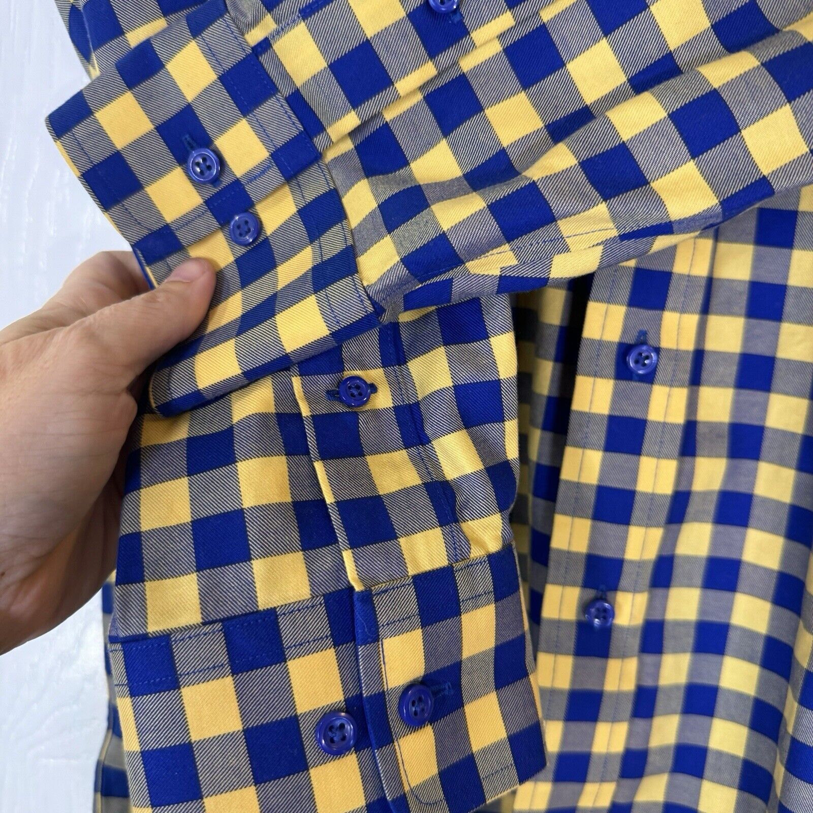 Paul Fredrick Paul Fredrick Blue Yellow Gingham Dress Shirt 16.5 x 32 Size US XS / EU 42 / 0 - 4 Thumbnail