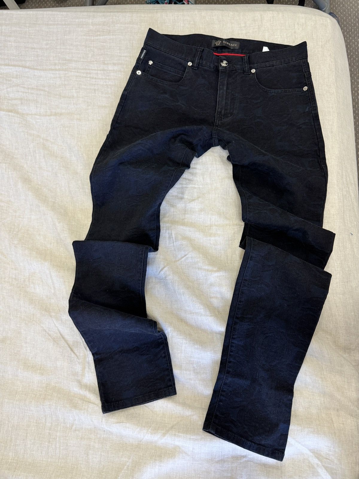 Versace Baroque Jeans Cody Fit Dark Navy blue Medusa Print Slim Size US 31 - 13 Thumbnail