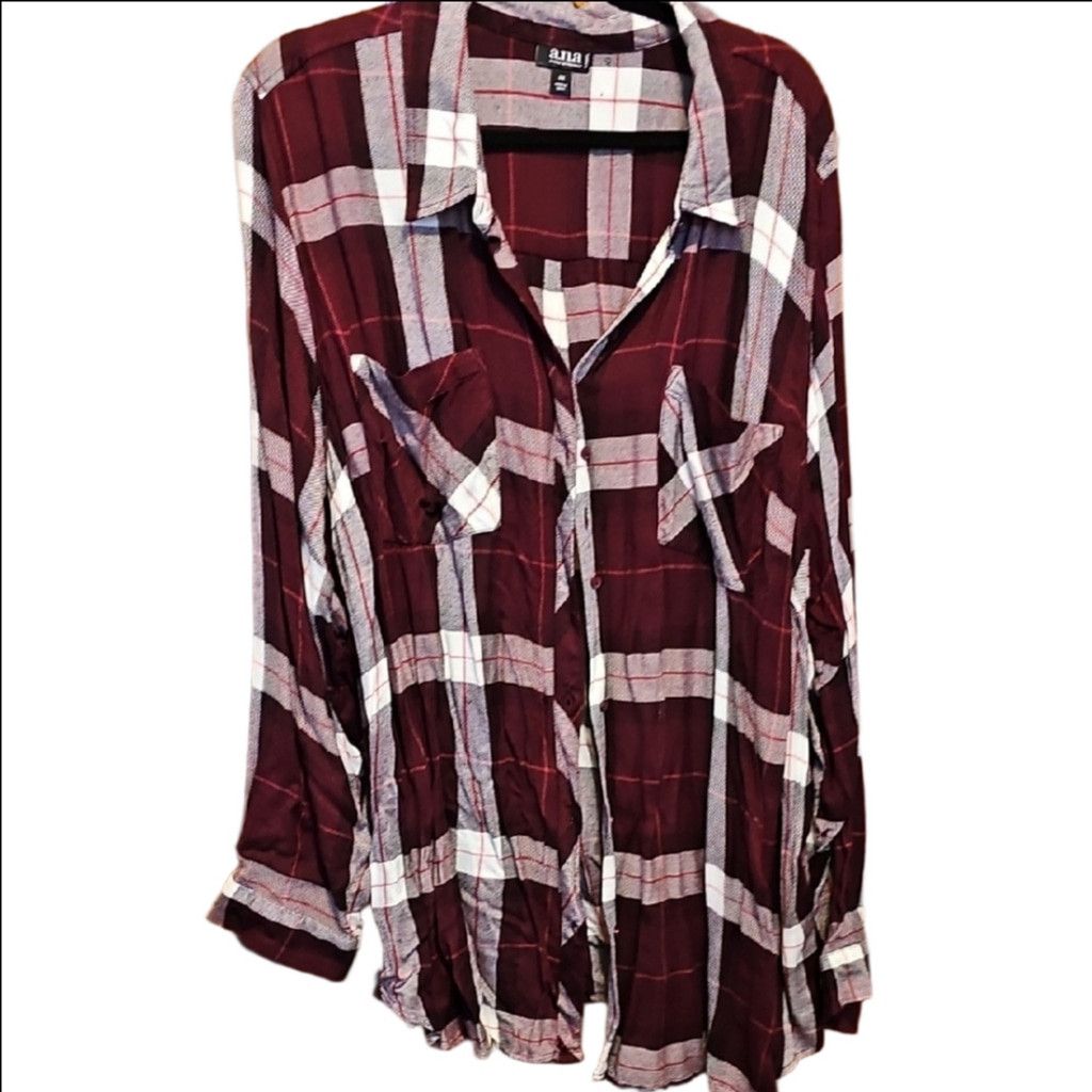 Analog a.n.a Burgundy and White Plaid Shirt Size 3XL / US 20-22 - 1 Thumbnail