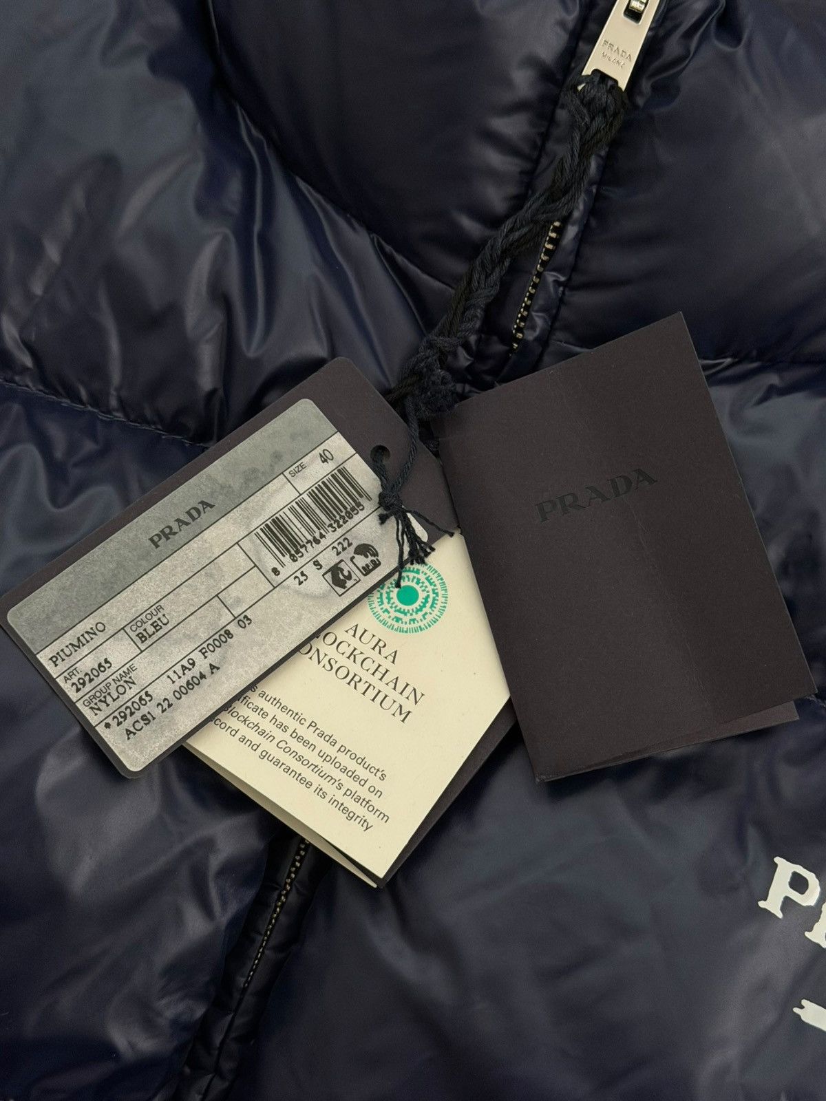 Prada Prada Nylon Navy Logo Print Down Puffer Jacket Size US M / EU 48-50 / 2 - 5 Thumbnail