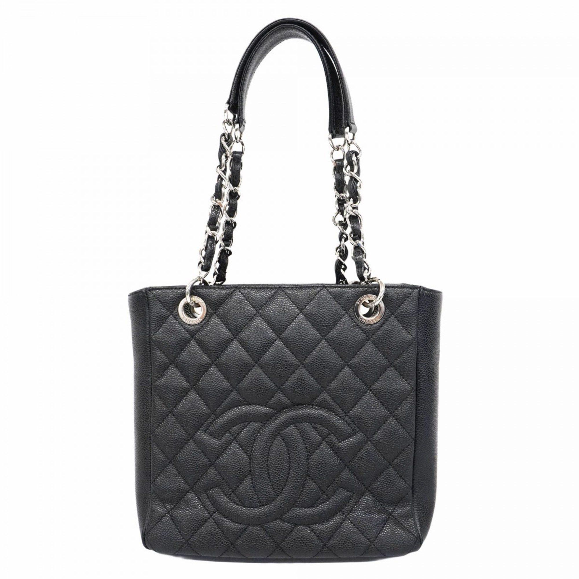 Chanel Tote Bag Matelasse Chain Shoulder Caviar Skin Black Women's