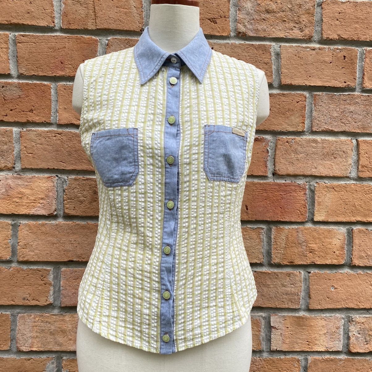 Dolce & Gabbana D&G Green Stripe Sleeveless Blouse with Denim Collar Size M / US 6-8 / IT 42-44 - 1 Thumbnail