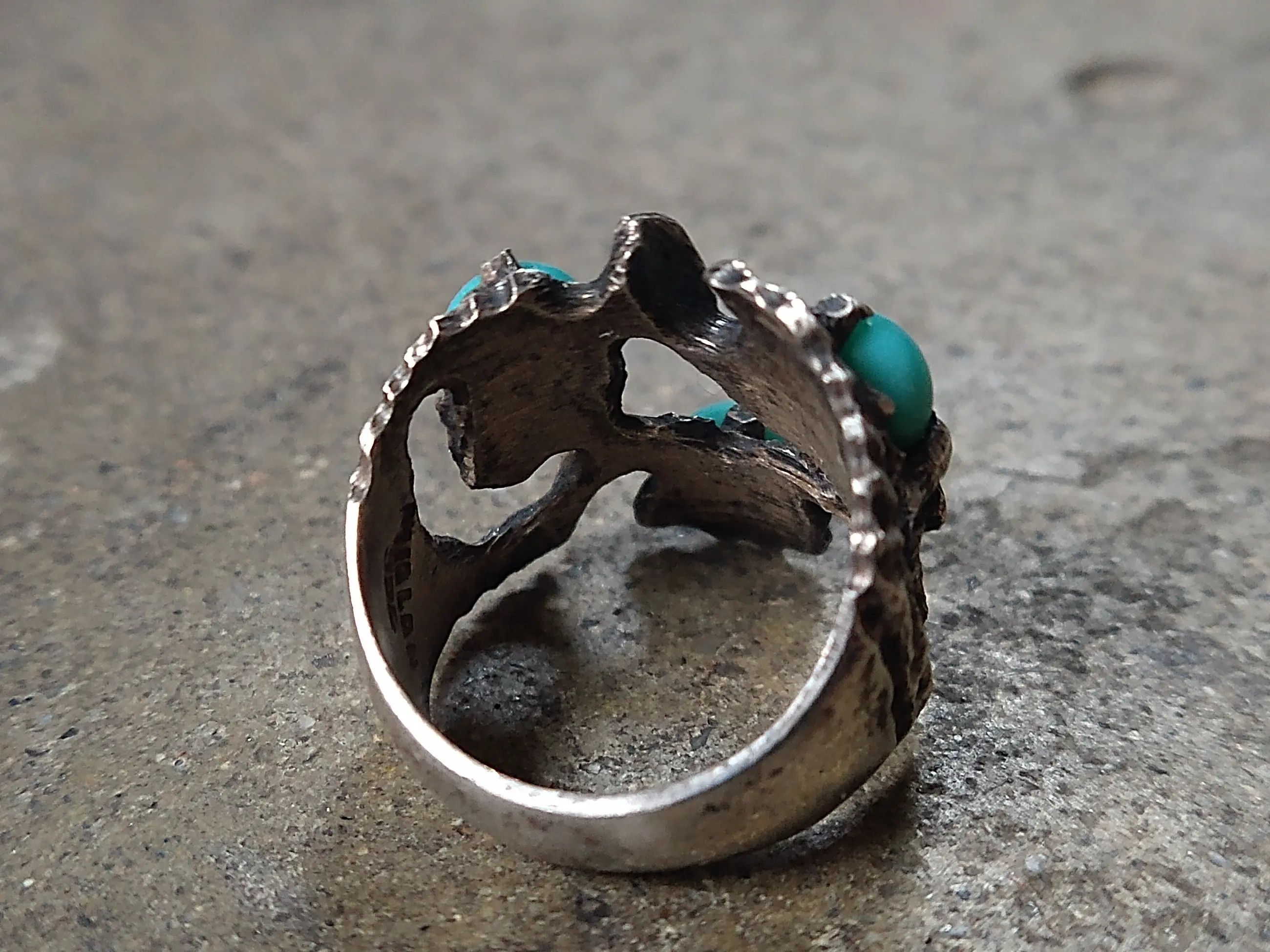 Jewelry Vintage Sterling Silver Ring Turquoise 6.5 Brutalist Modern Size ONE SIZE - 2 Thumbnail