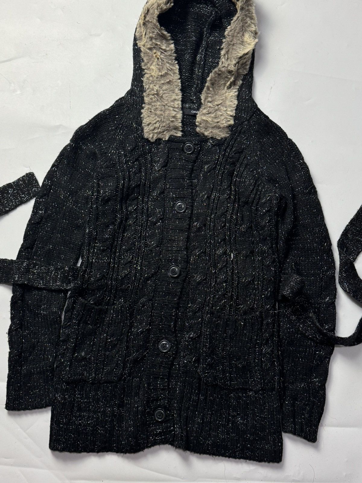 If Six Was Nine × Japanese Brand × Le Grande Bleu (L.G.B.) Japanese Fur Hoodie Cable Knit George Ifsix Lgb Style Size US S / EU 44-46 / 1 - 2 Thumbnail
