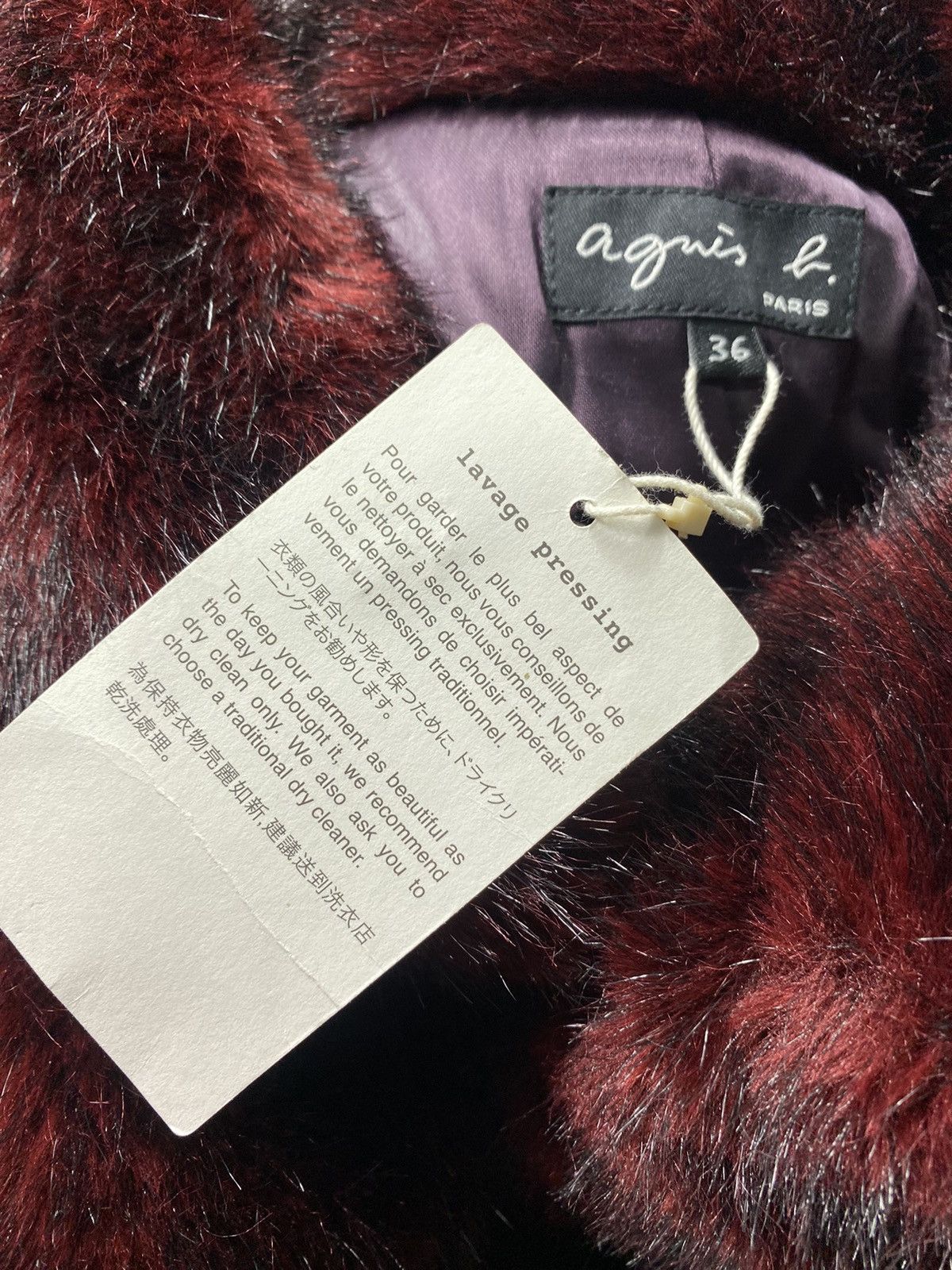 agnes b. Agnes B.- Burgundy Faux Fur Coat Size XS / US 0-2 / IT 36-38 - 16 Thumbnail