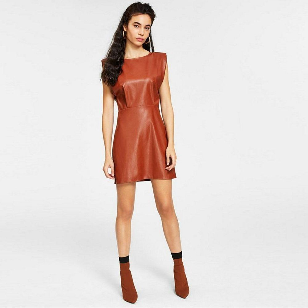 Other NWT New En Saison Vegan Leather Padded Shoulder Dress Size Size M / US 6-8 / IT 42-44 - 1 Thumbnail