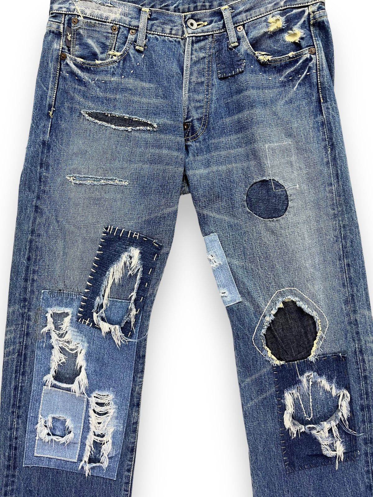 Japanese Brand 🔥Grunge Patchwork Distressed Original Selvedge Denim Japan Size US 32 / EU 48 - 5 Thumbnail