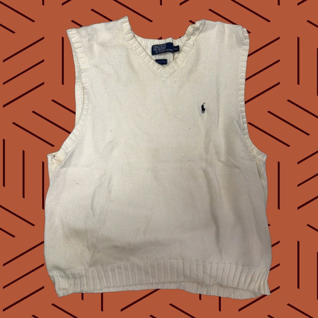 Polo Ralph Lauren VINTAGE Polo Ralph Lauren V Neck Sweater Vest Mens XL XXL Cotton Ivory Measures approximately 25" armpit to armpit 29" shoulder to hem Size US XXL / EU 58 / 5 - 1 Thumbnail