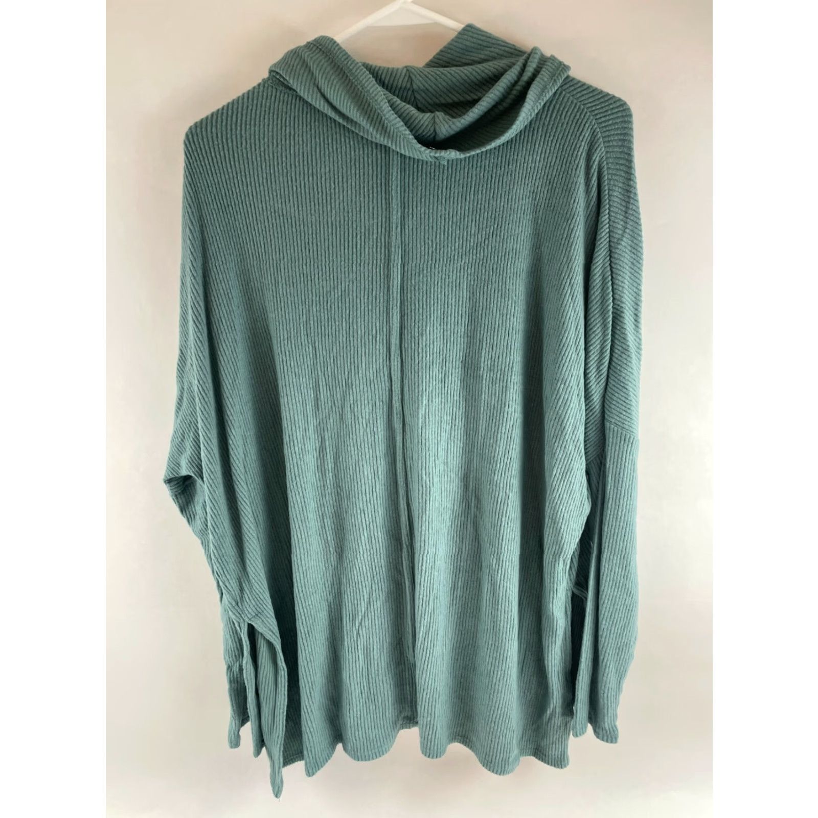 Altea Status By Chenault Sweater Women's Size M Teal Cowl Neck Ribbed Center Seams NWT Size M / US 6-8 / IT 42-44 - 2 Thumbnail