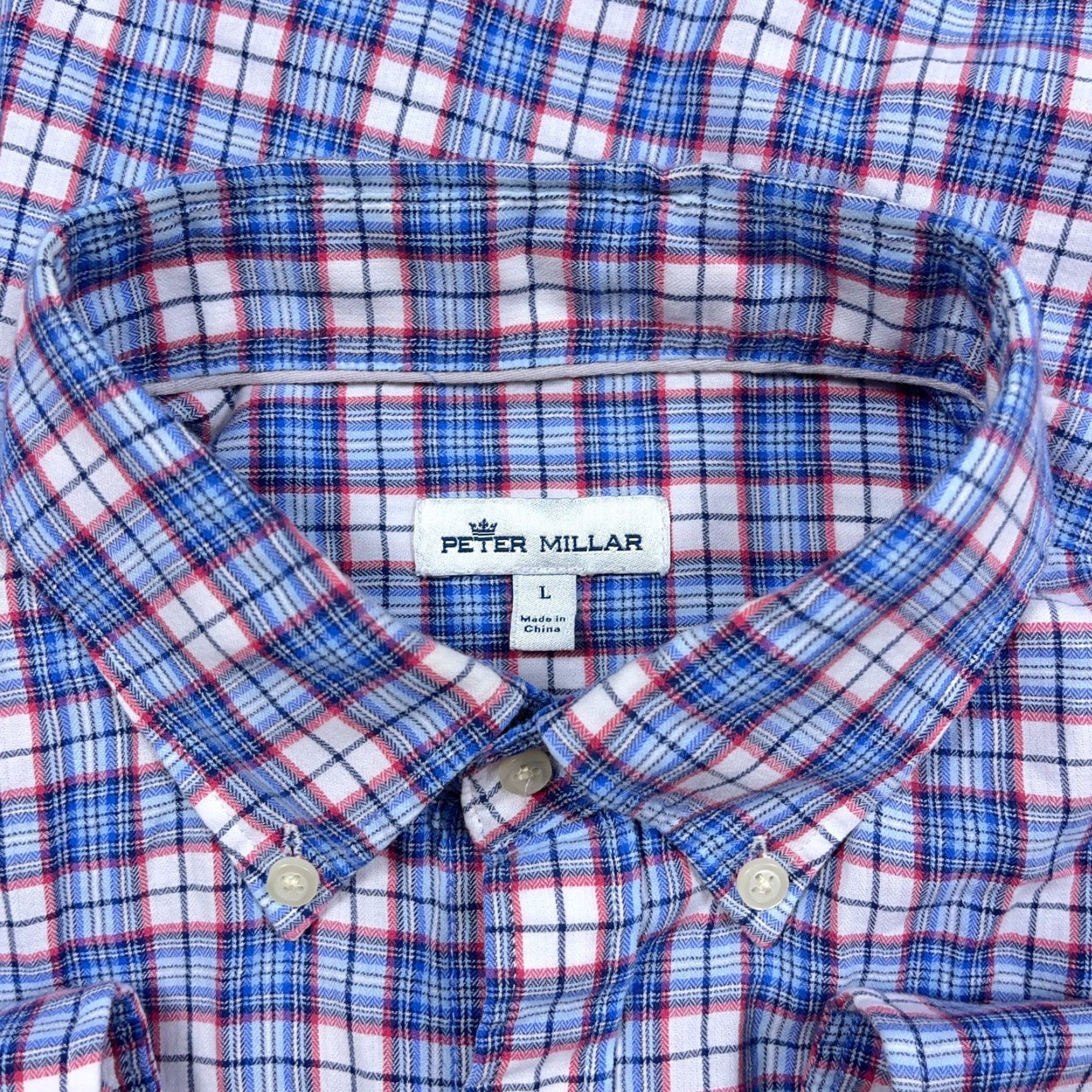 Peter Millar Peter Millar Button-Up Shirt Men Large Blue Red Plaid Windowpane Dress Casual Button-Front Collar Down Sleeves Long Sleeve Knit Cotton Flannel Size US L / EU 52-54 / 3 - 4 Thumbnail