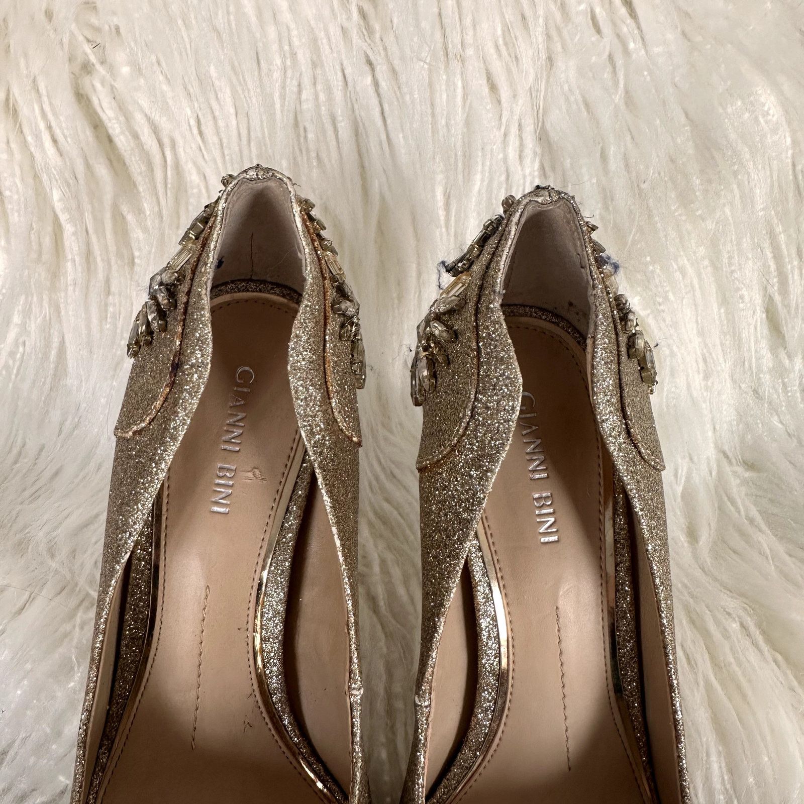 Gianni Valentino Gianni Bini Gold Beaded Bedazzled Glitter Platform Heels 9 Size US 9 / IT 39 - 5 Thumbnail