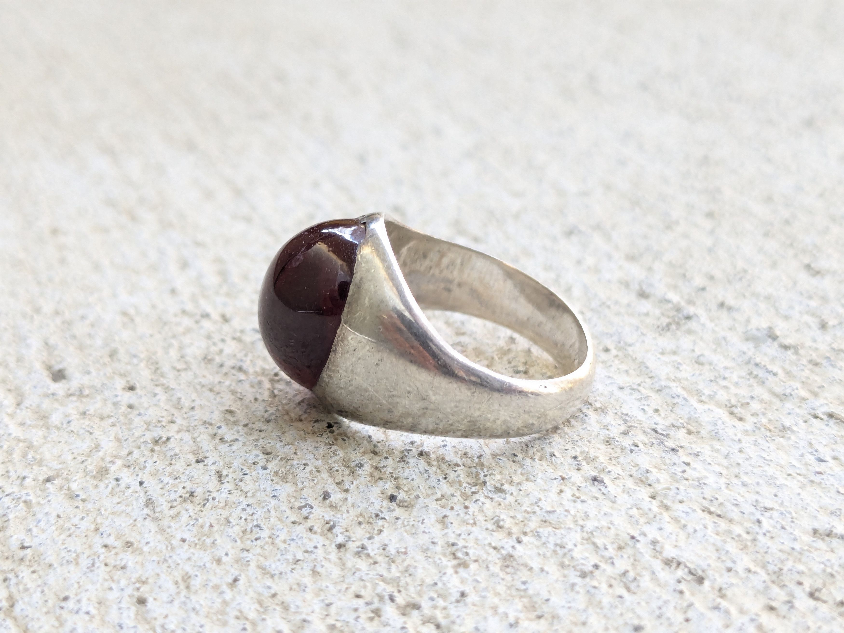 Jewelry Vintage Sterling Silver Ring Red Glass Oval Cabochon 7 Size ONE SIZE - 4 Thumbnail