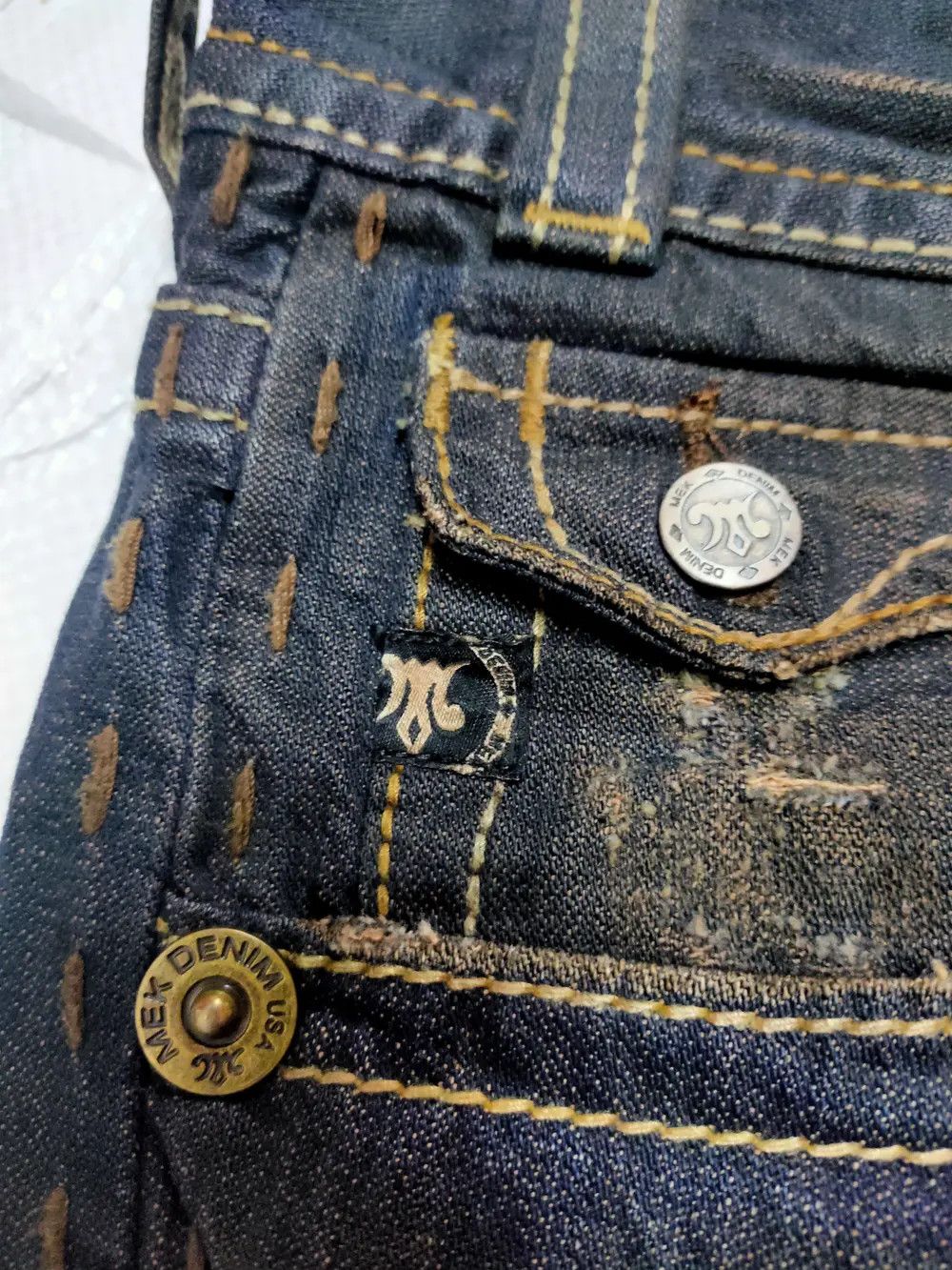 MEK Mek japanese distressed low waist denim Size US 33 - 4 Thumbnail